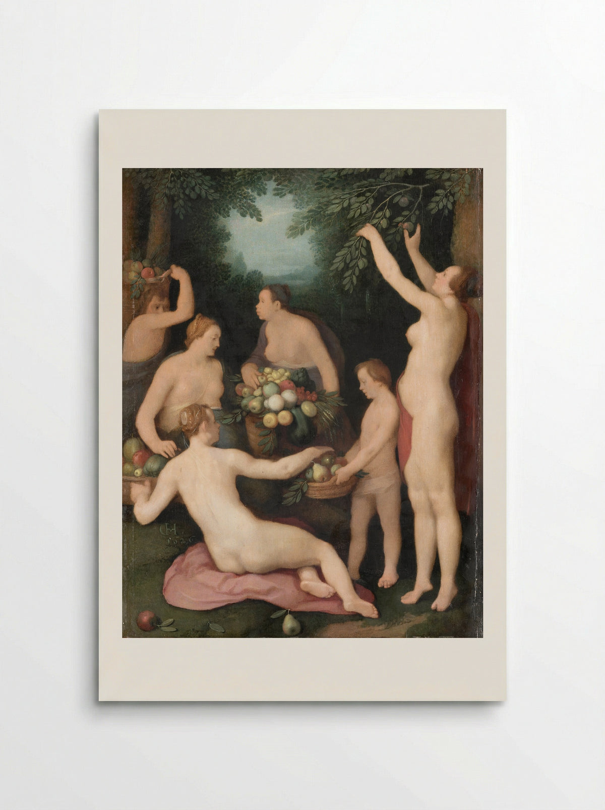 Pomona ontvangt de fruitoogst - Cornelis Cornelisz. van Haarlem - Poster