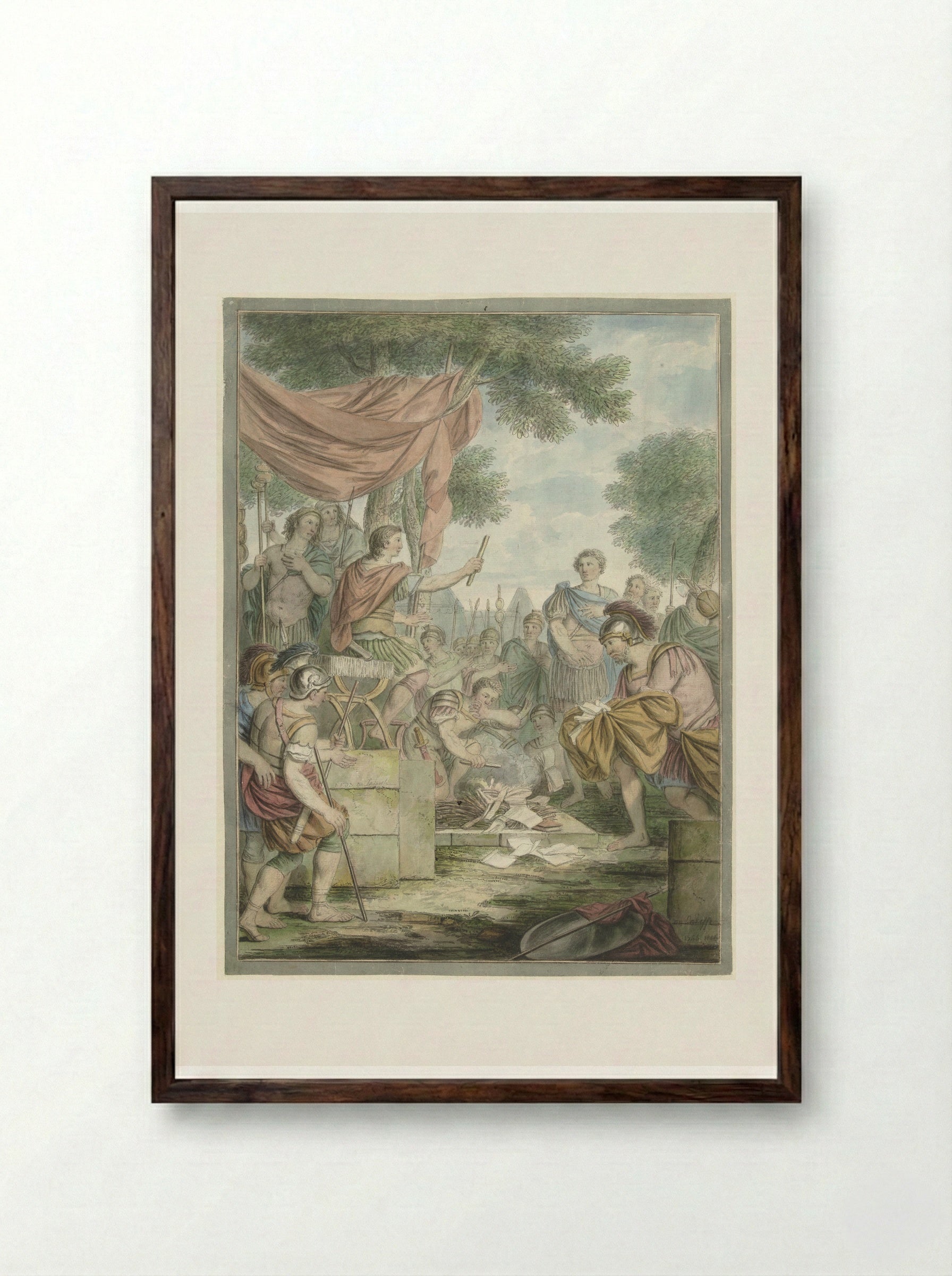 Pompeius laat de brieven van Sertorius verbranden - Louis Fabritius Dubourg - Framed Print Dark Wood