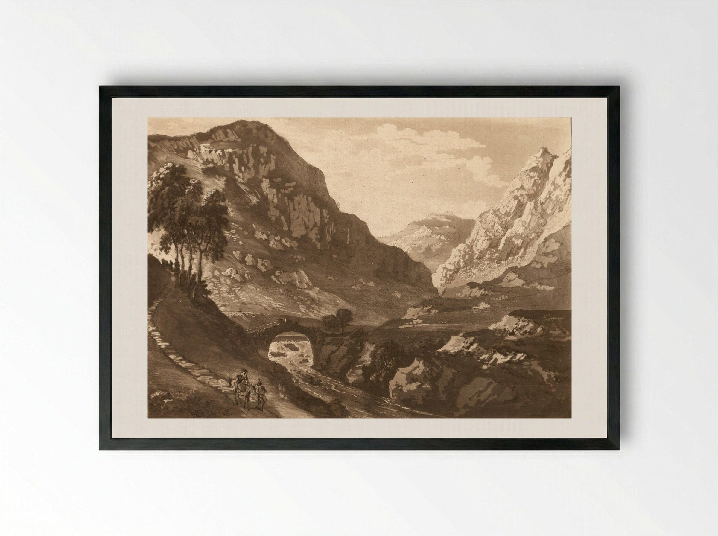 Pont-Aber-Glasllin - Paul Sandby - Framed Print Black