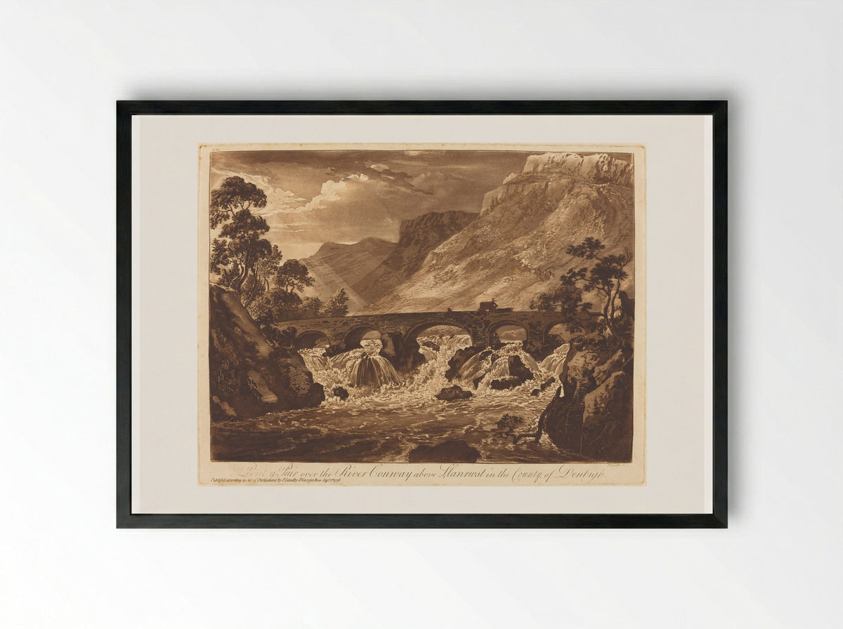 Pont y Pair over the River Conway above Llanrwst in the County of Denbigh - Paul Sandby - Framed Print Black