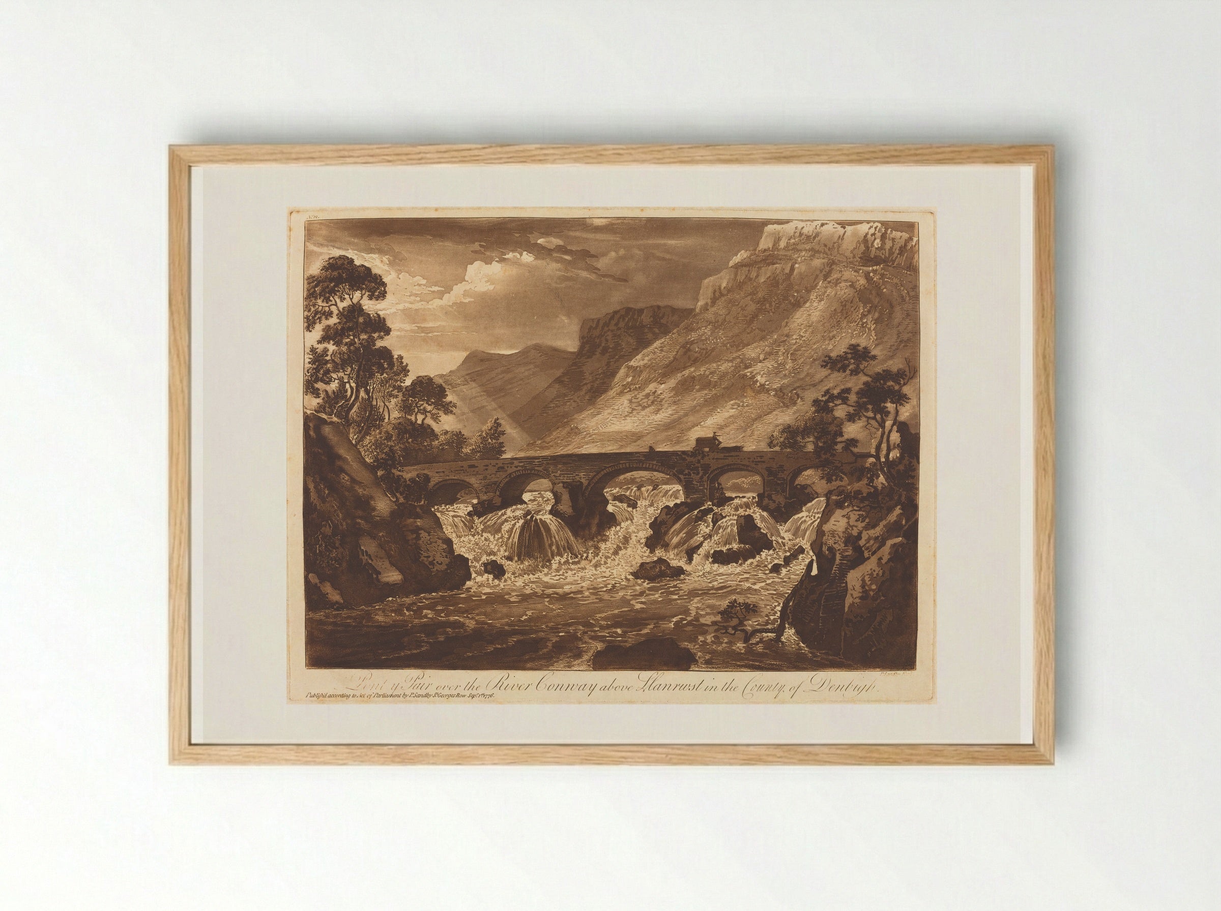 Pont y Pair over the River Conway above Llanrwst in the County of Denbigh - Paul Sandby - Framed Print Wood