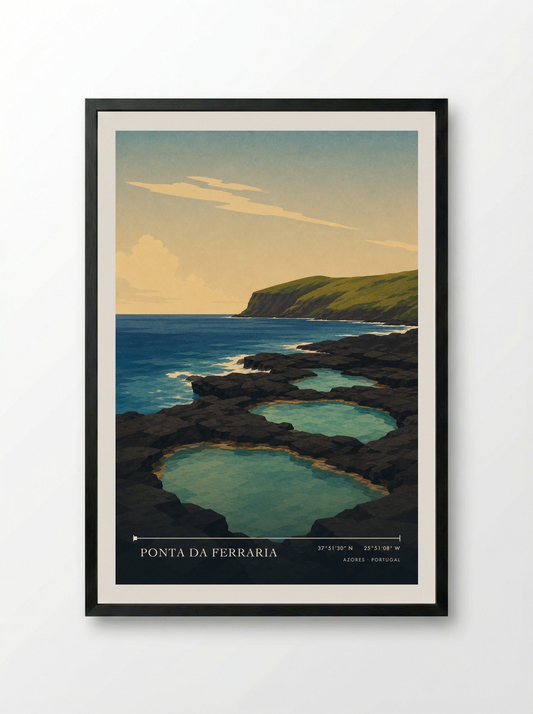 Ponta da Ferraria Azores Portugal Travel Poster - Framed Print Black