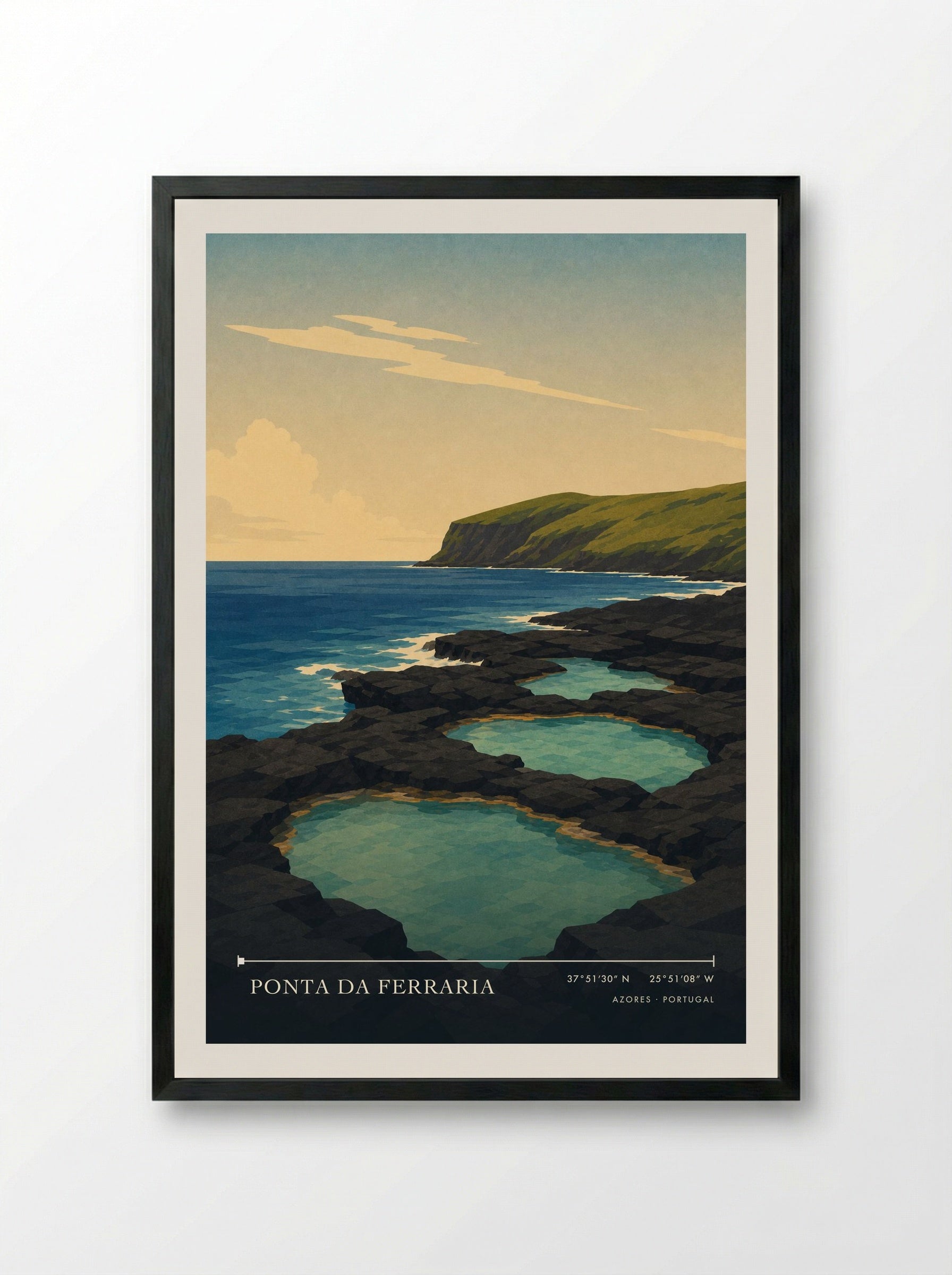 Ponta da Ferraria Azores Portugal Travel Poster - Framed Print Black
