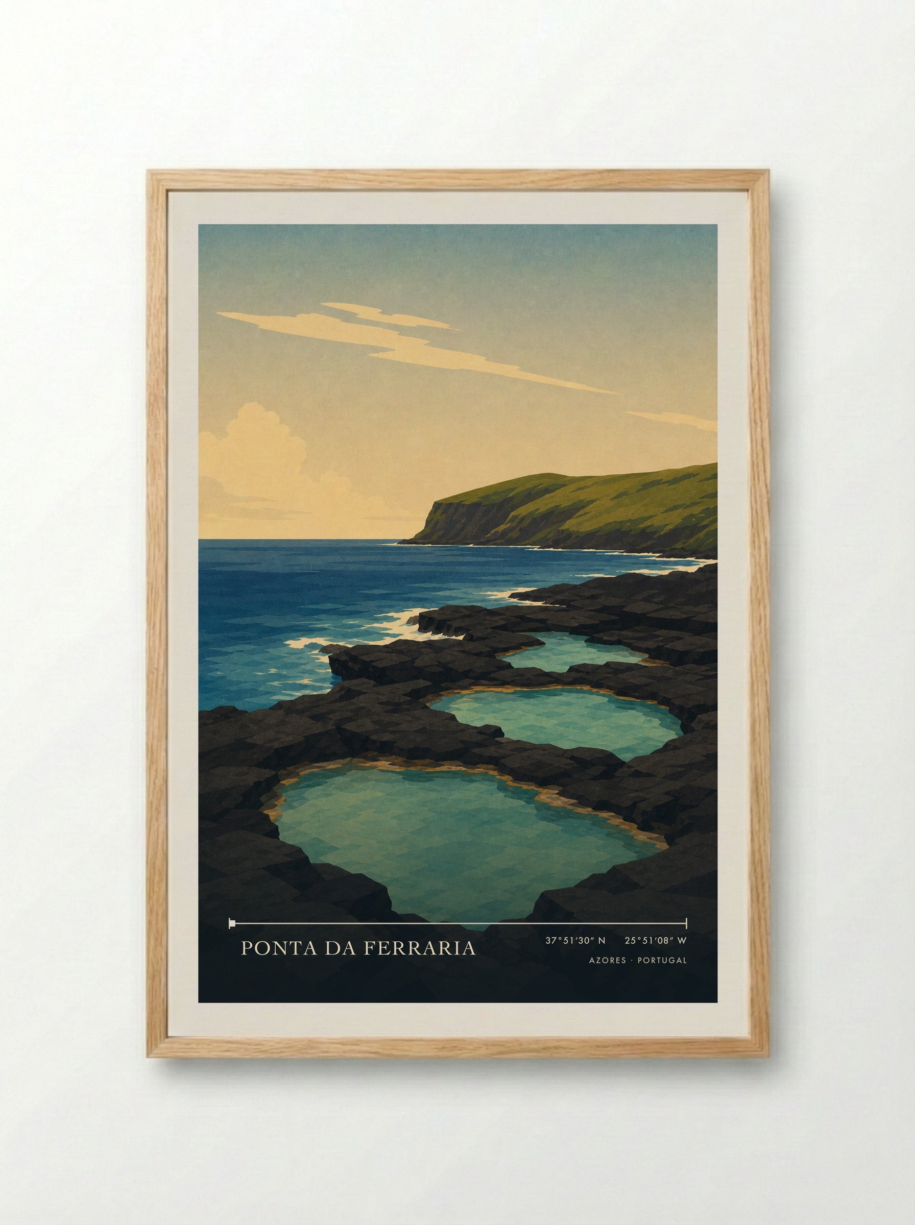 Ponta da Ferraria Azores Portugal Travel Poster - Framed Print Wood