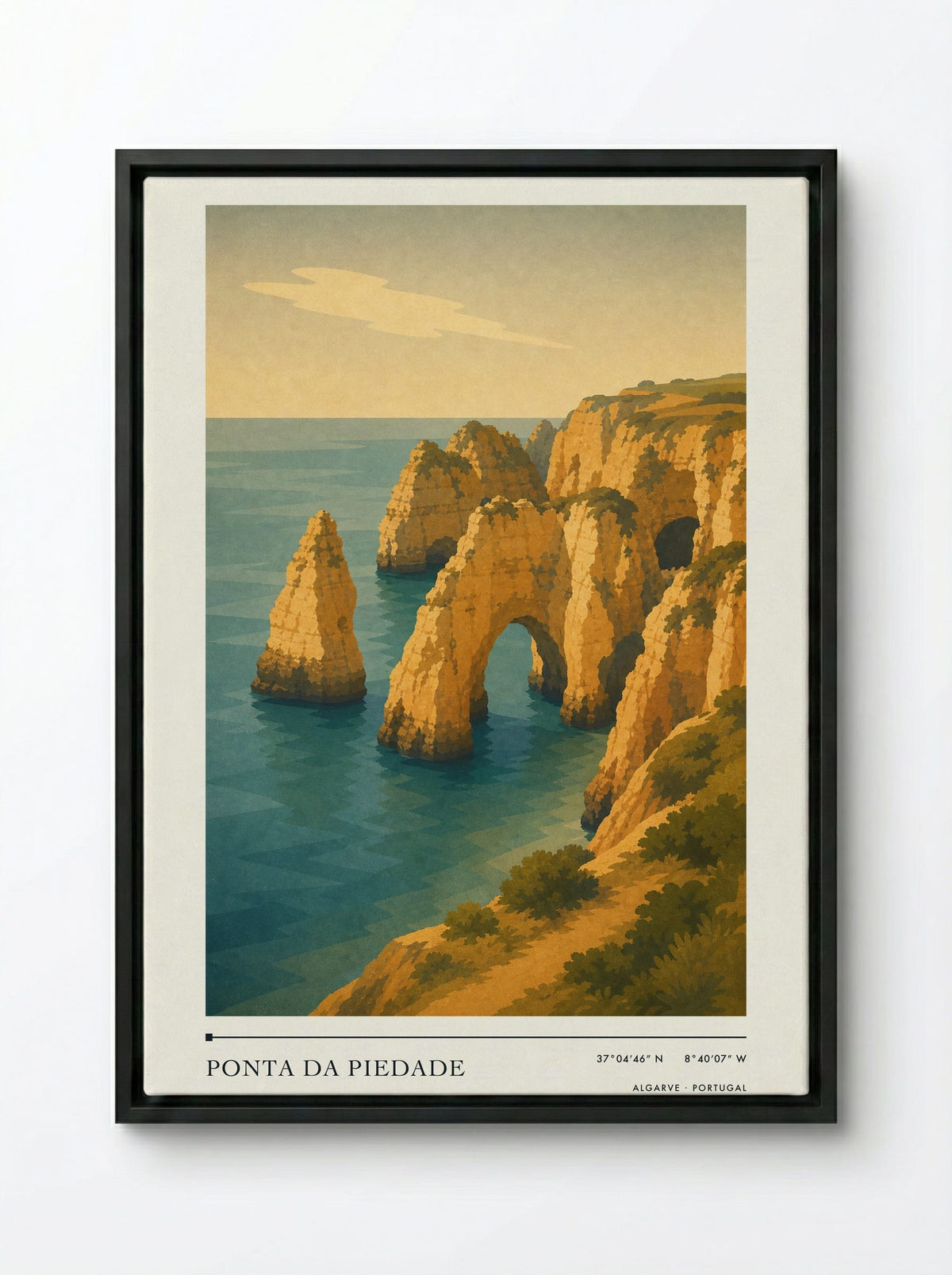 Ponta da Piedade Travel Poster Artwork - Framed Canvas Black