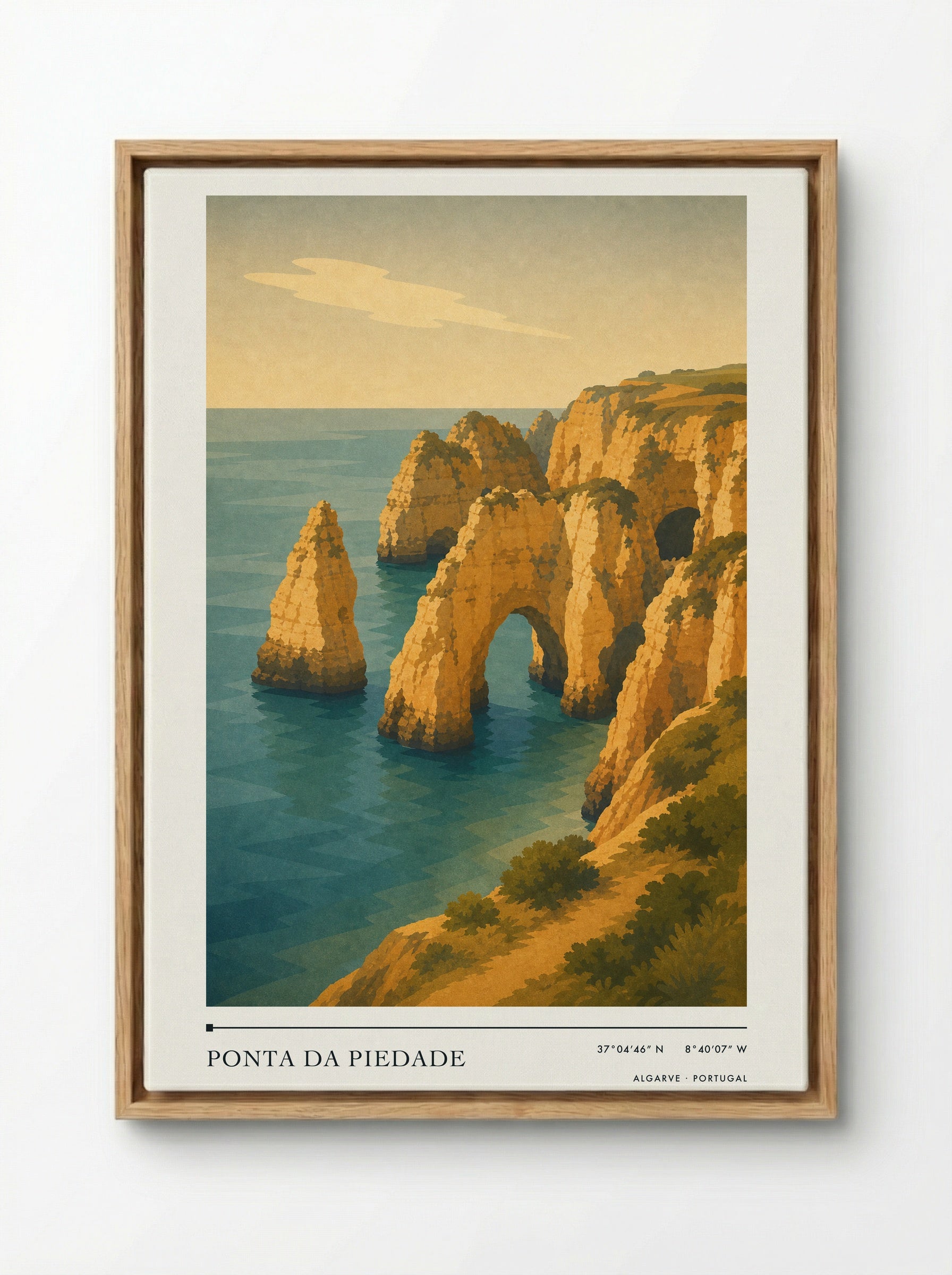 Ponta da Piedade Travel Poster Artwork - Framed Canvas Wood