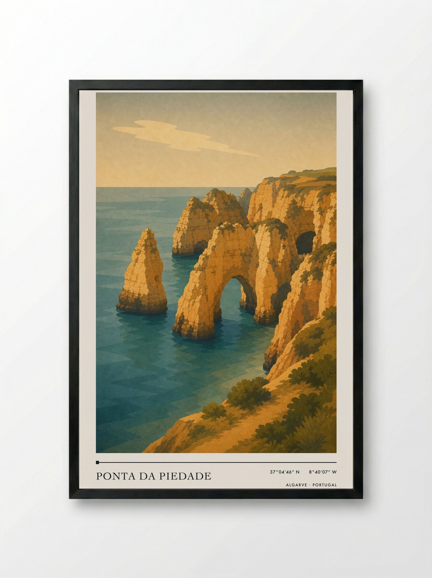 Ponta da Piedade Travel Poster Artwork - Framed Print Black