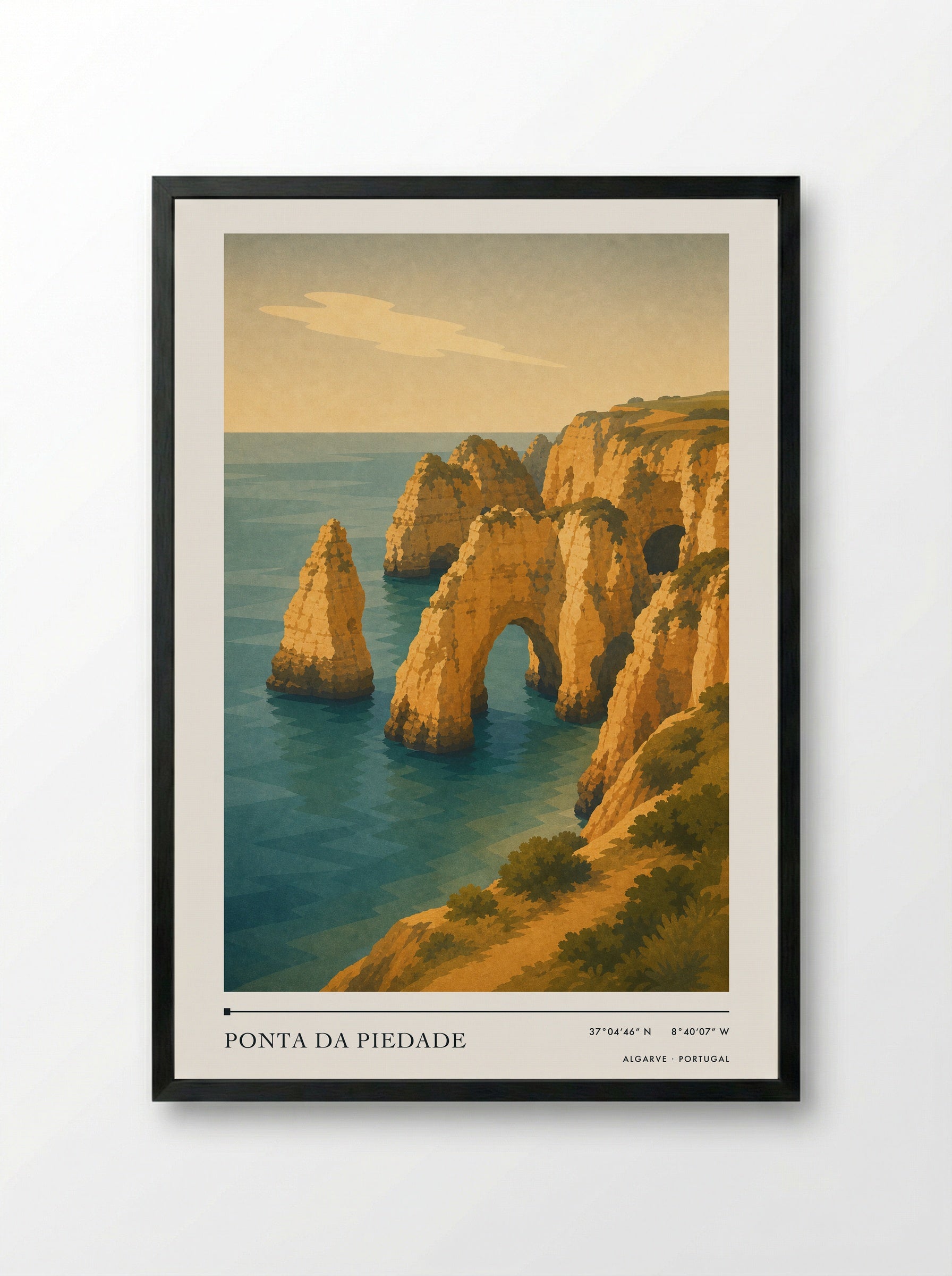 Ponta da Piedade Travel Poster Artwork - Framed Print Black