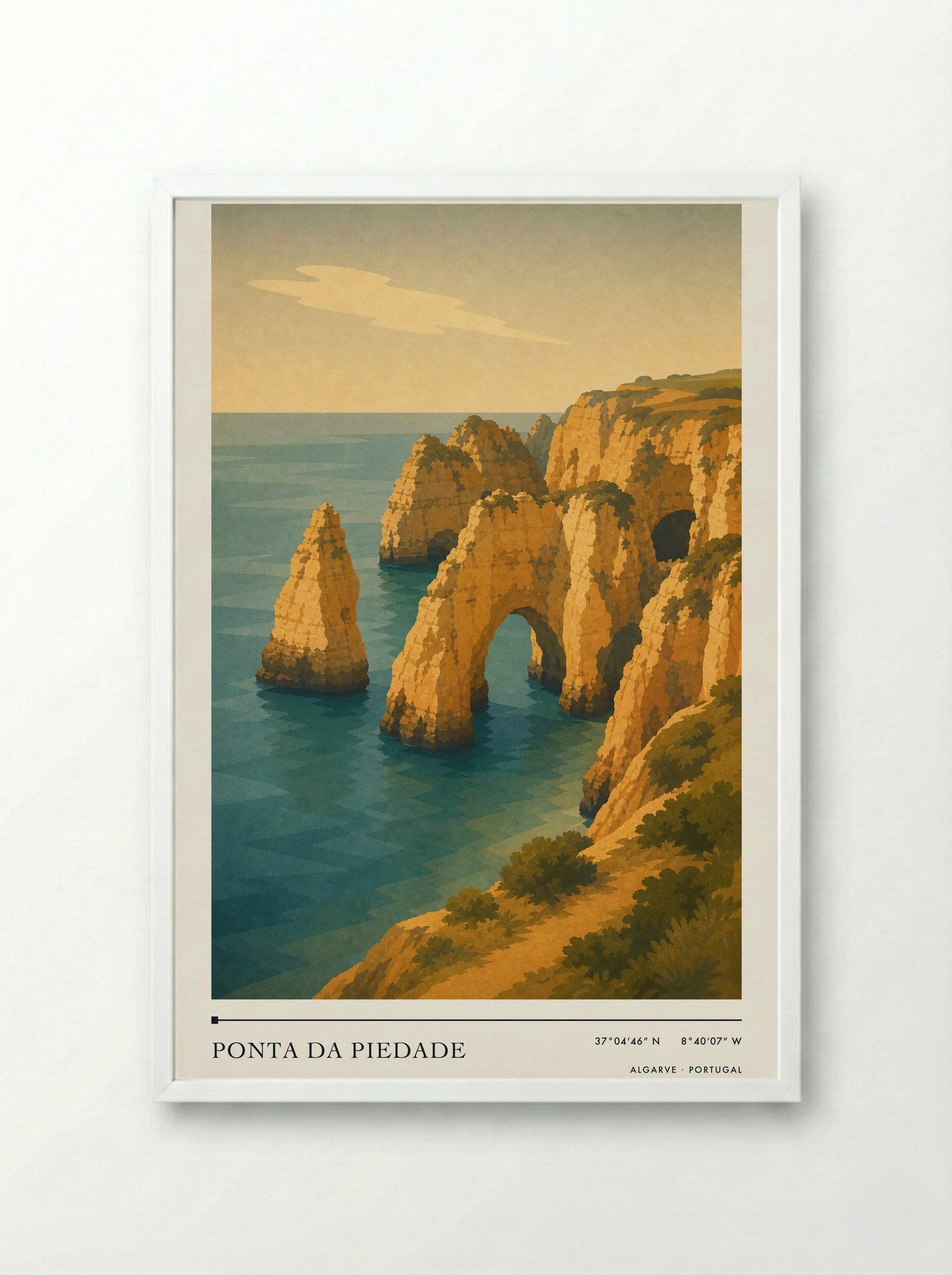Ponta da Piedade Travel Poster Artwork - Framed Print White