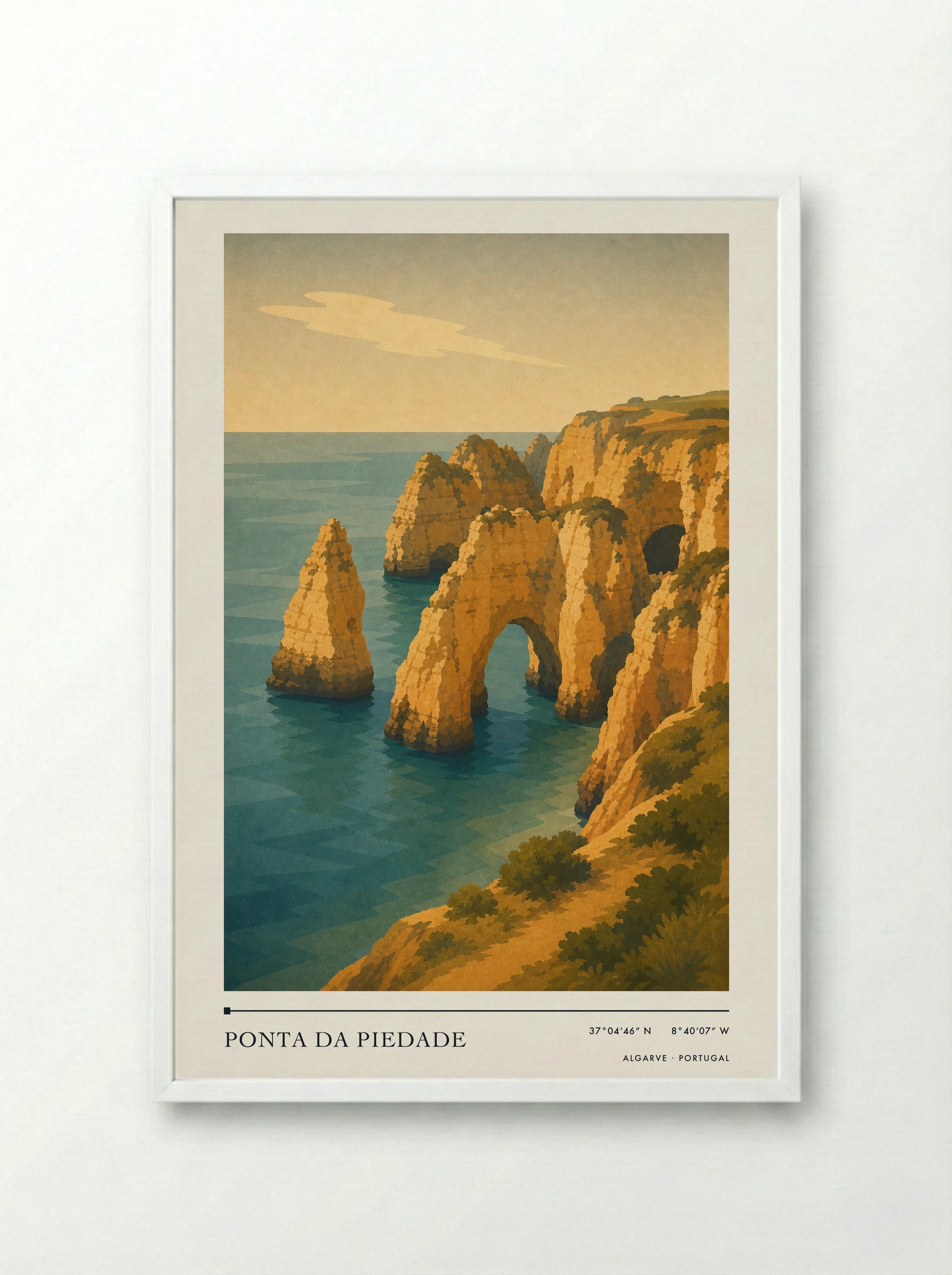 Ponta da Piedade Travel Poster Artwork - Framed Print White