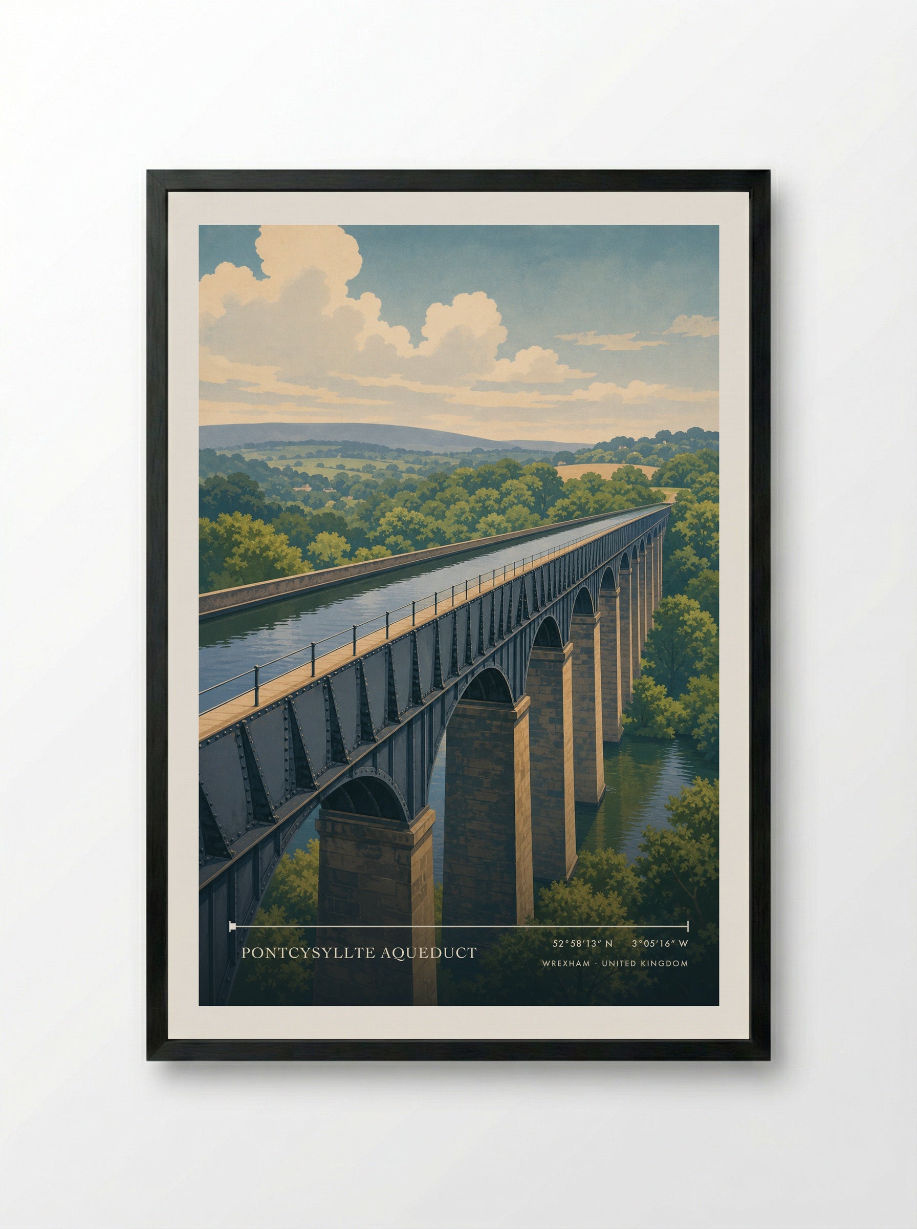 Pontcysyllte Aqueduct Wrexham United Kingdom Travel Poster - Framed Print Black