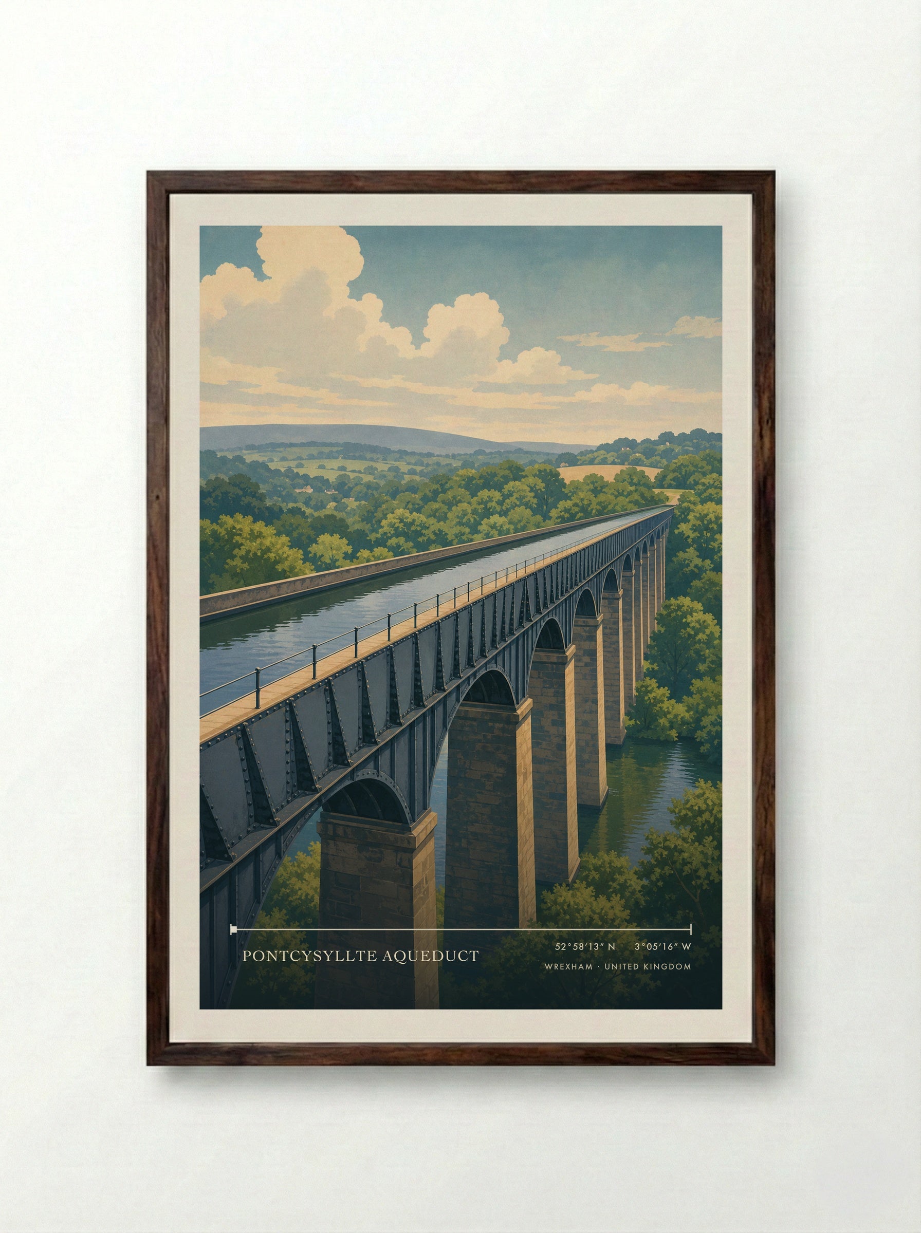Pontcysyllte Aqueduct Wrexham United Kingdom Travel Poster - Framed Print Dark Wood