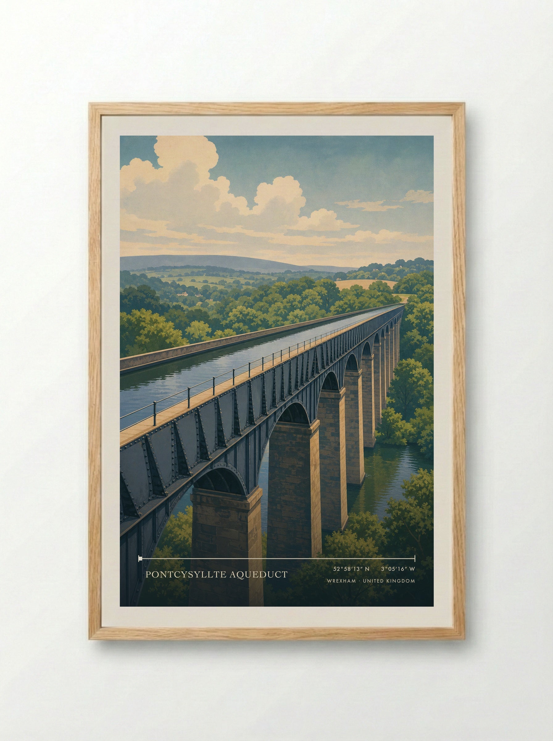 Pontcysyllte Aqueduct Wrexham United Kingdom Travel Poster - Framed Print Wood