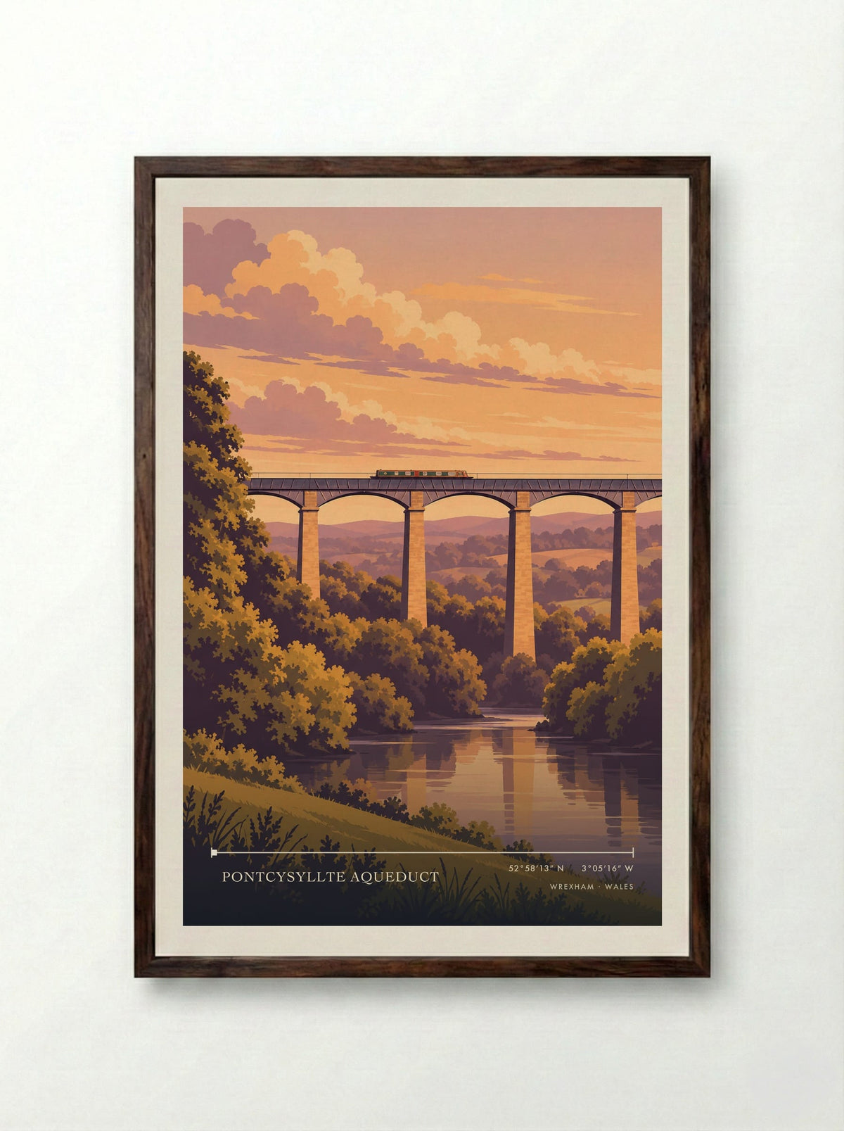 Pontcysyllte Aqueduct, Wrexham | Travel Poster - Framed Print Dark Wood