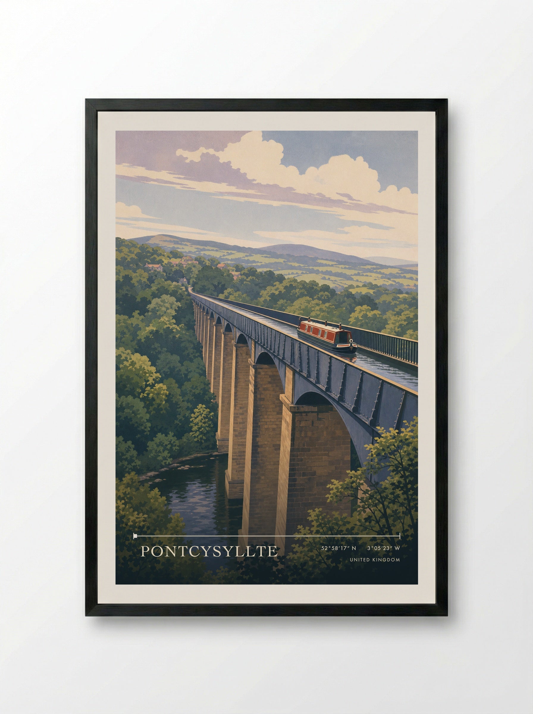 Pontcysyllte United Kingdom Travel Poster - Framed Print Black
