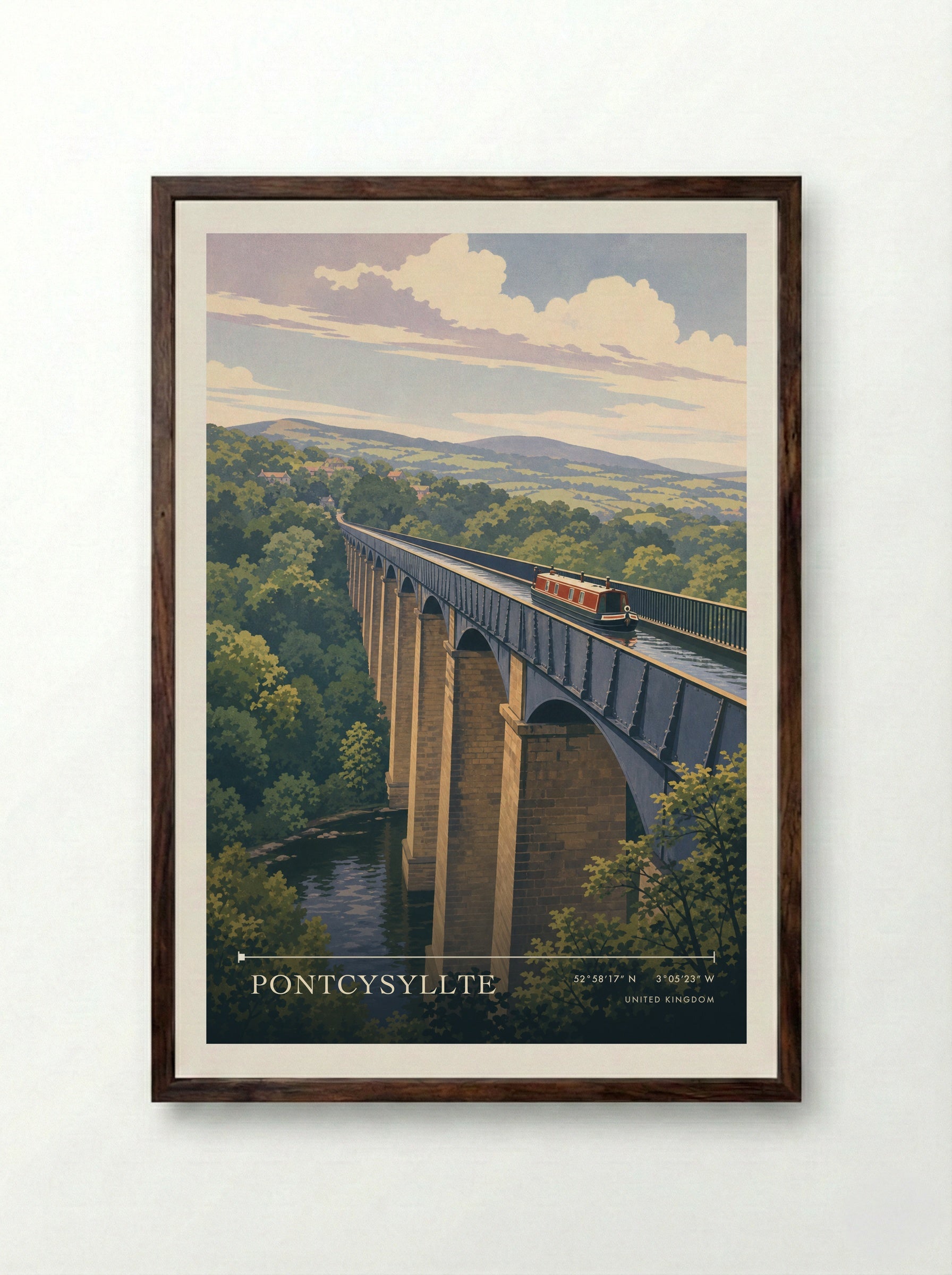 Pontcysyllte United Kingdom Travel Poster - Framed Print Dark Wood