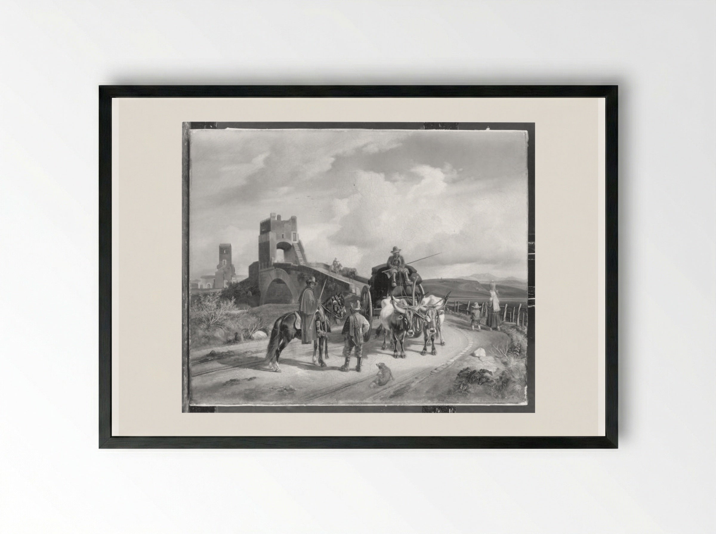 Ponte Salara in der Campagna von Rom - Johann Adam Klein - Framed Print Black