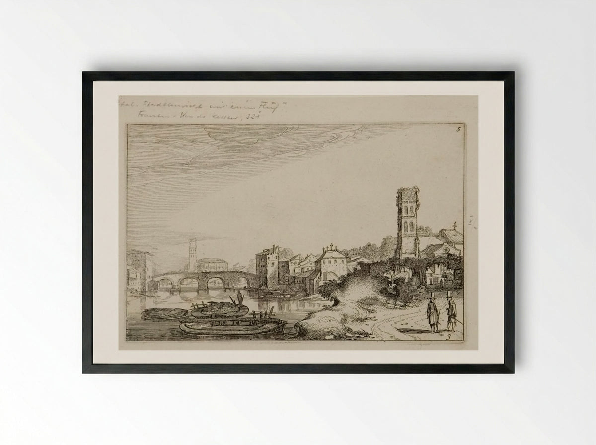 Ponte Sisto and the Tiber in Rome - Jan van de Velde II - Framed Print Black