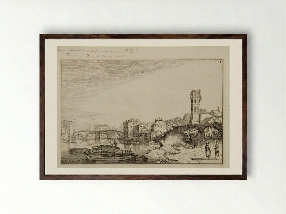 Ponte Sisto and the Tiber in Rome - Jan van de Velde II - Framed Print Dark Wood