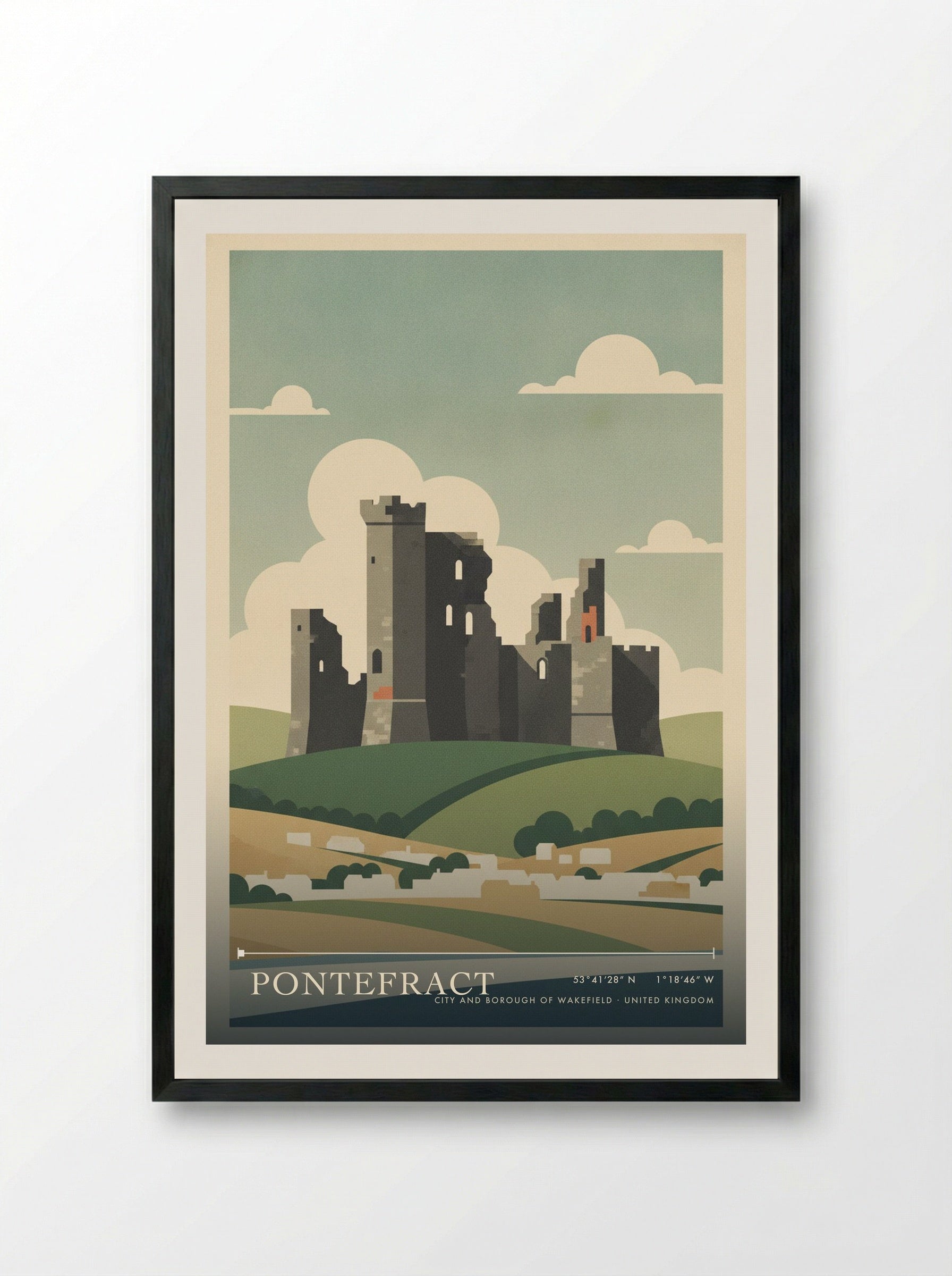 Pontefract City and Borough of Wakefield United Kingdom Travel Poster - Framed Print Black