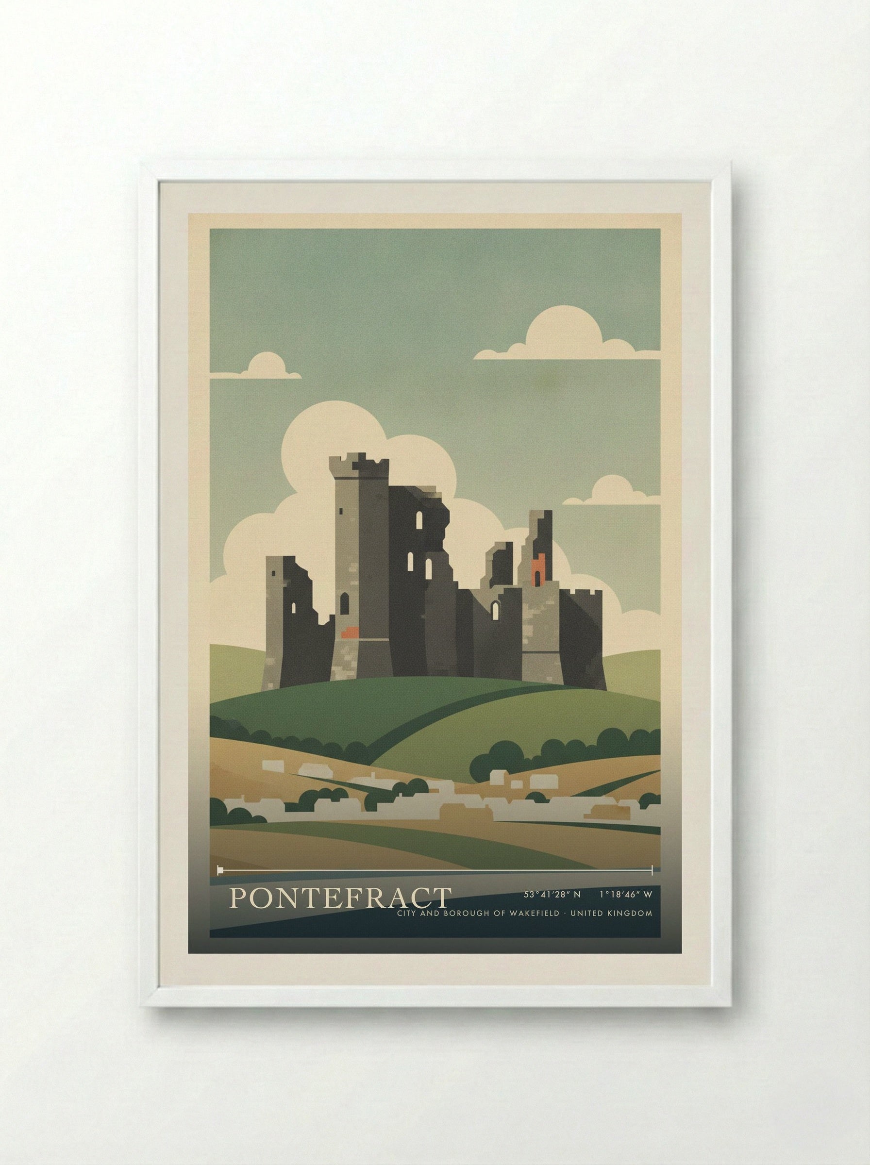 Pontefract City and Borough of Wakefield United Kingdom Travel Poster - Framed Print White