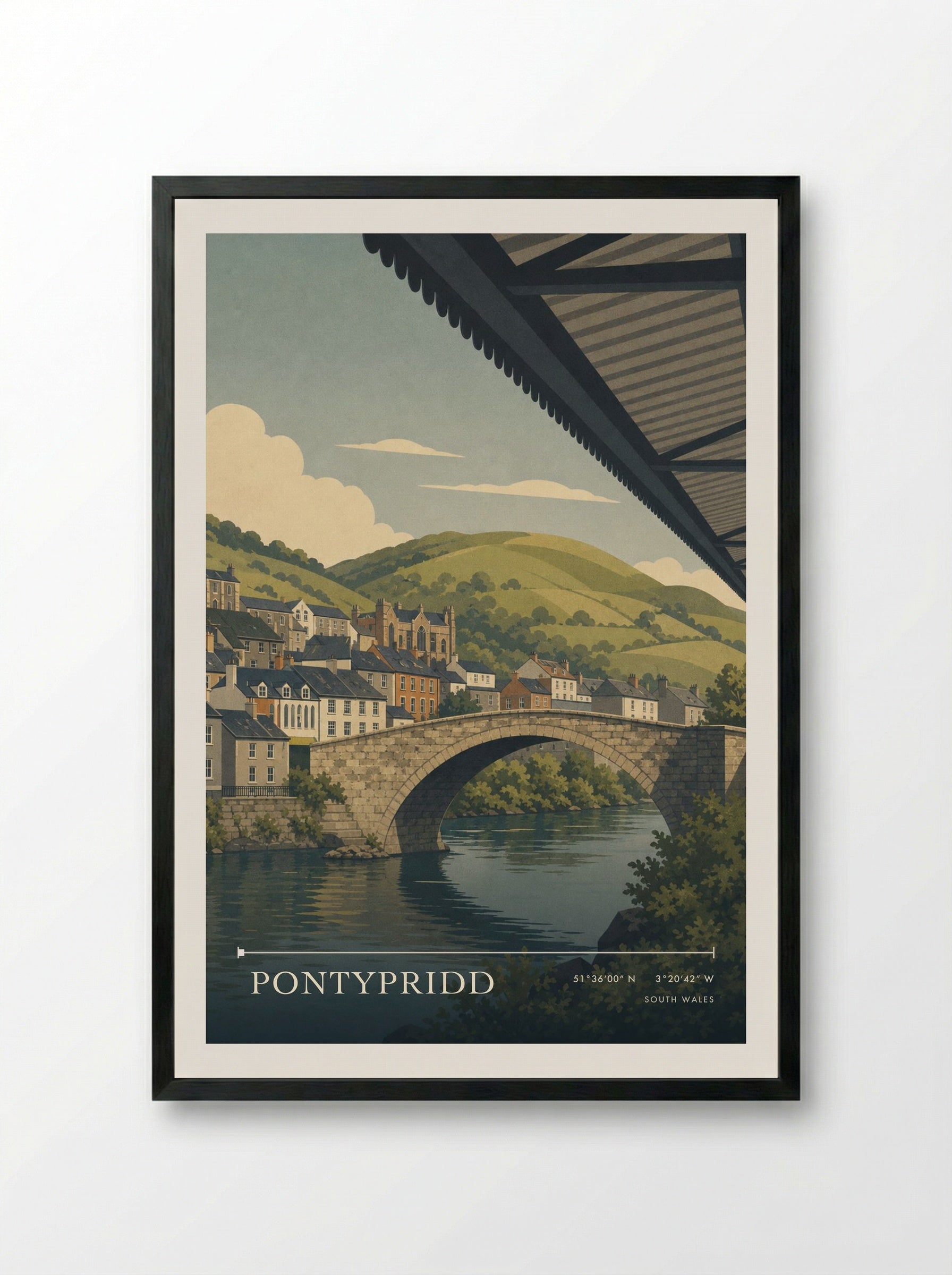 Pontypridd South Wales Wales Travel Poster - Framed Print Black