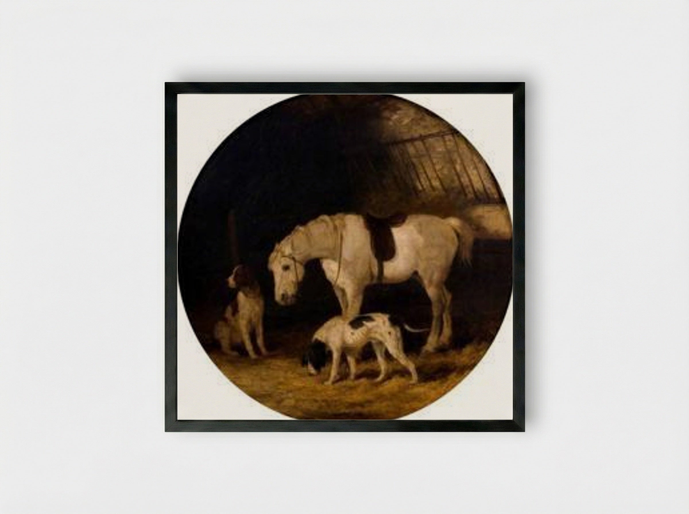 Pony and Dogs - William Shayer - Framed Print Black