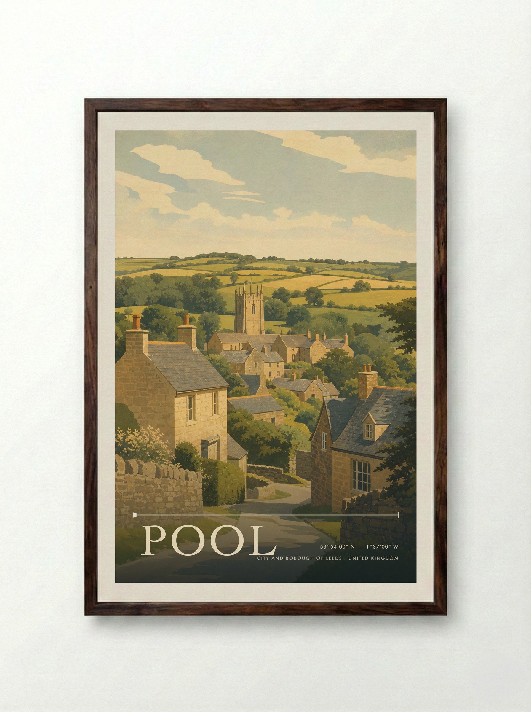 Pool City and Borough of Leeds United Kingdom Travel Poster - Framed Print Dark Wood