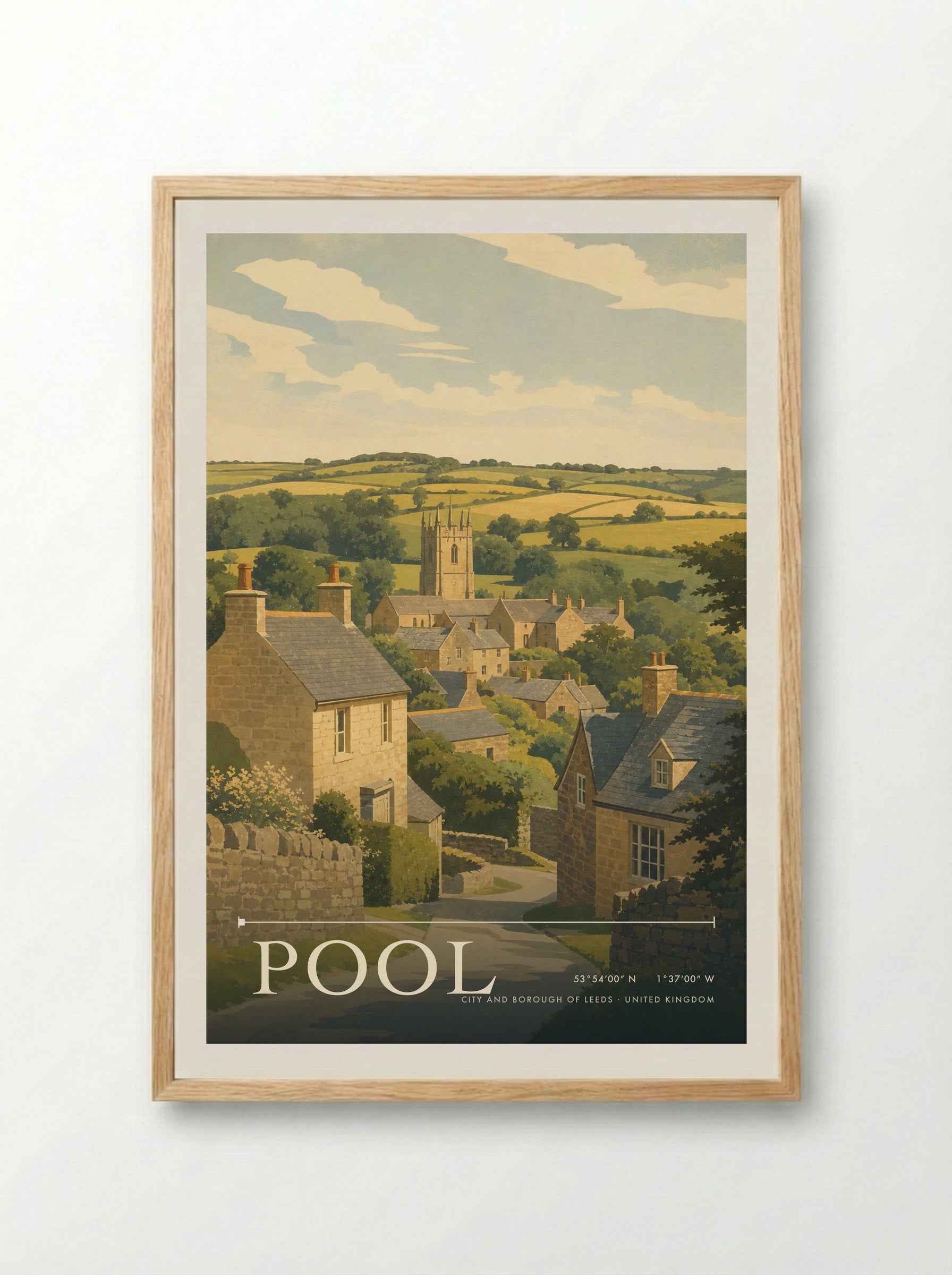 Pool City and Borough of Leeds United Kingdom Travel Poster - Framed Print Wood