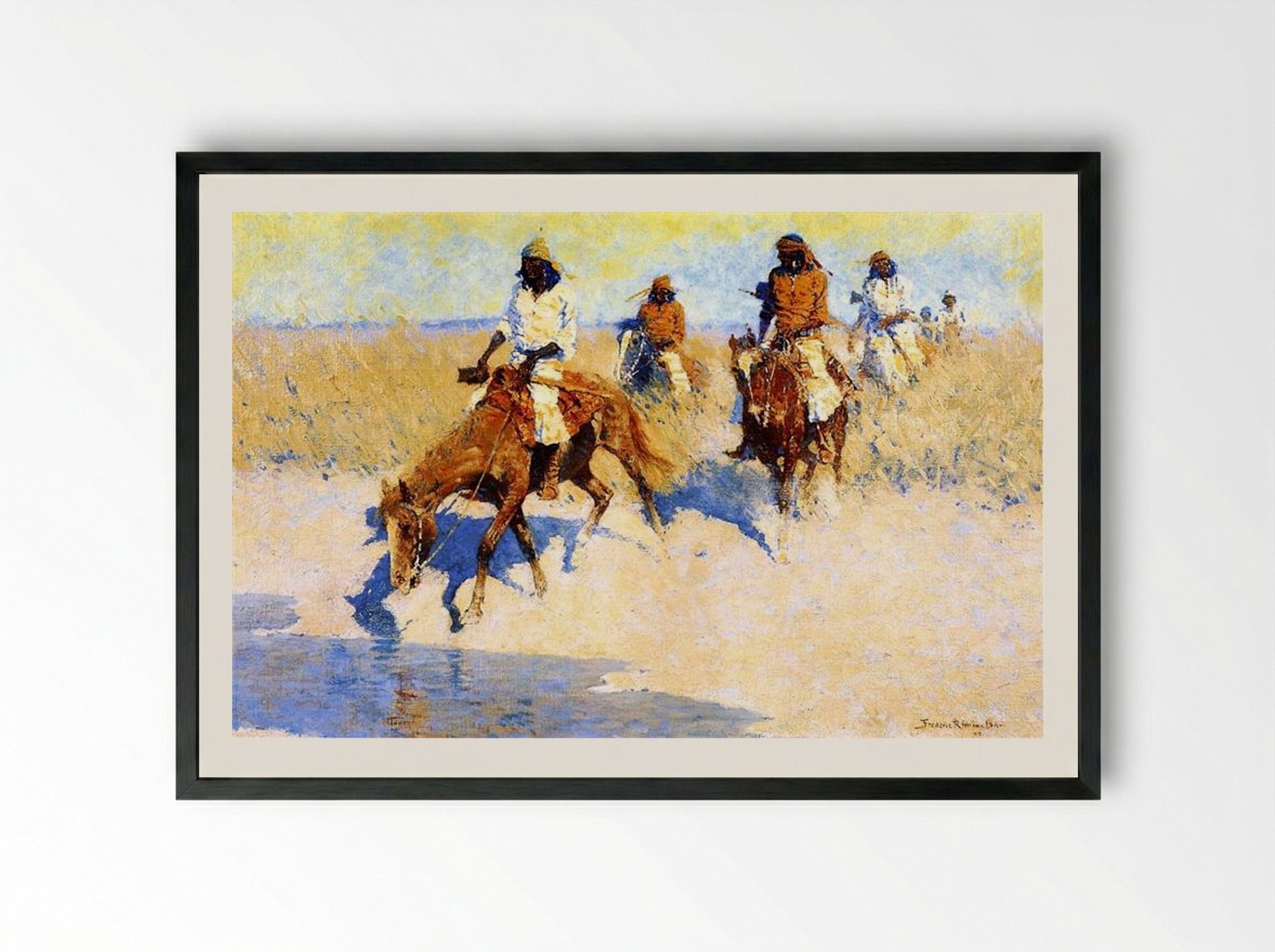 Pool in the Desert - Frederic Remington - Framed Print Black