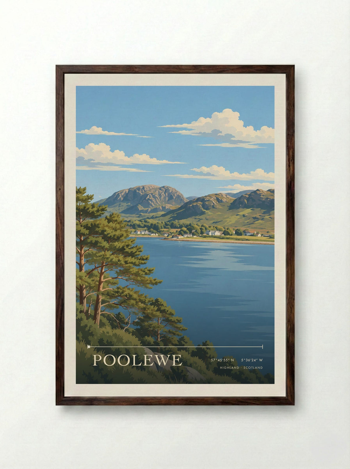 Poolewe, Highland | Travel Poster - Framed Print Dark Wood