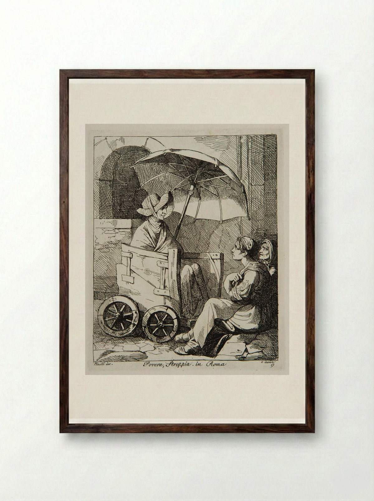Poor and Crippled in Rome - Bartolomeo Pinelli - Framed Print Dark Wood