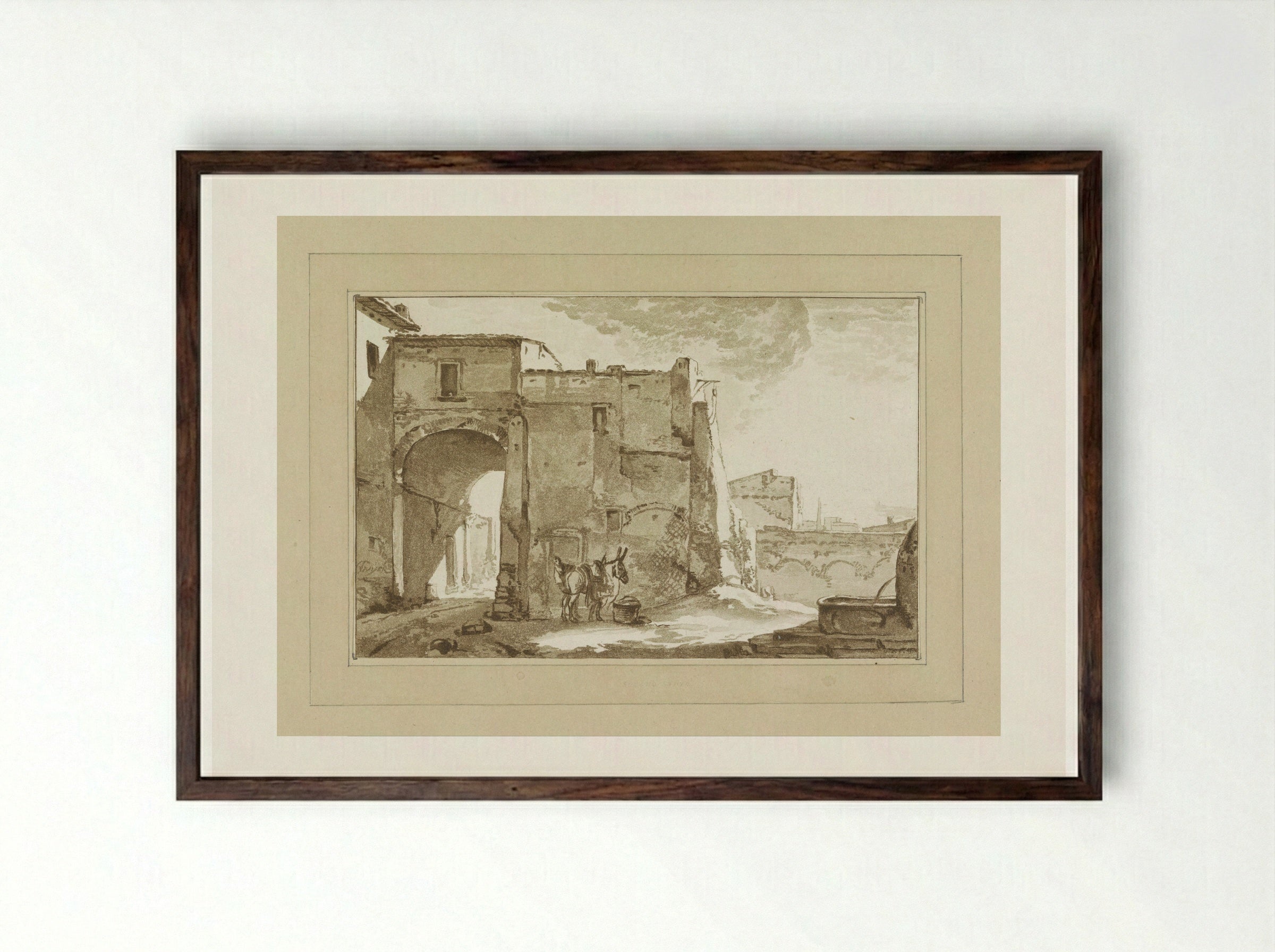 Poort met reiziger en muildier - Cornelis Brouwer - Framed Print Dark Wood