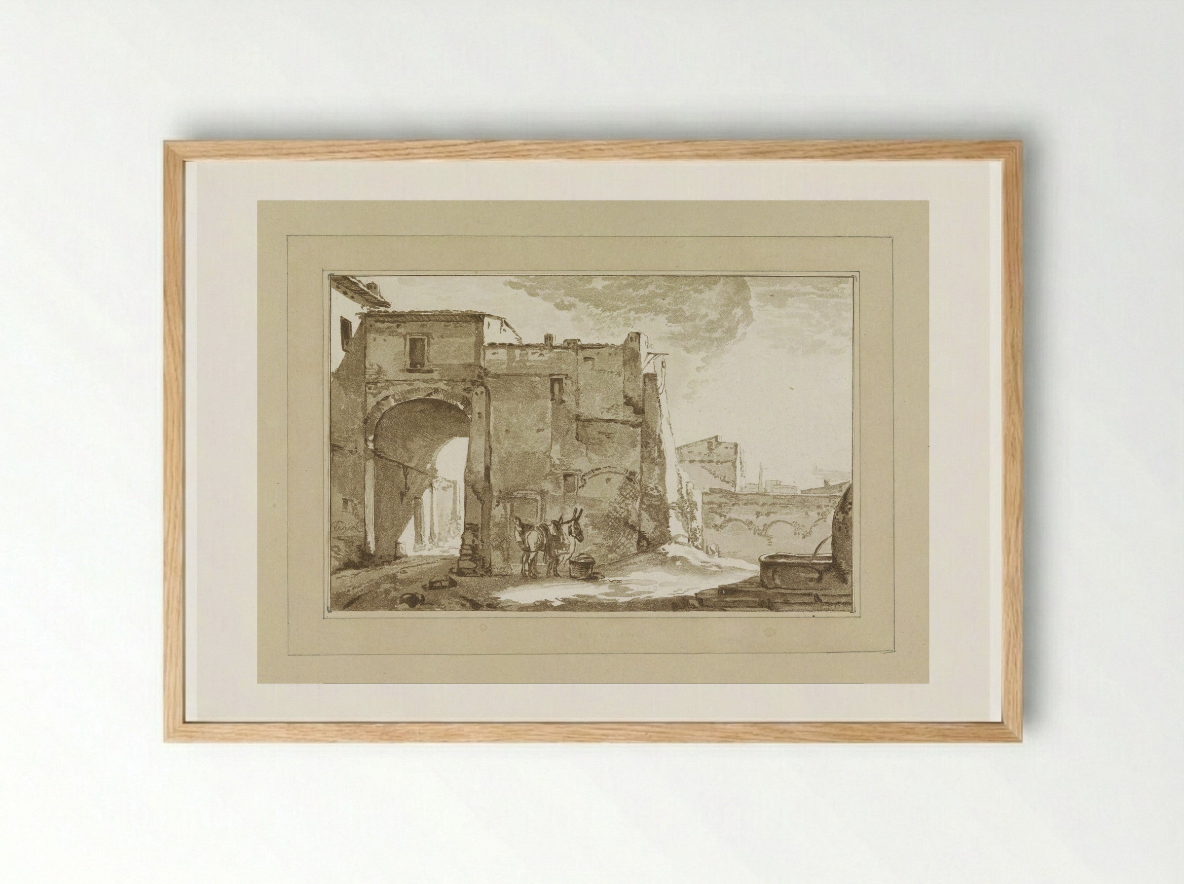 Poort met reiziger en muildier - Cornelis Brouwer - Framed Print Wood