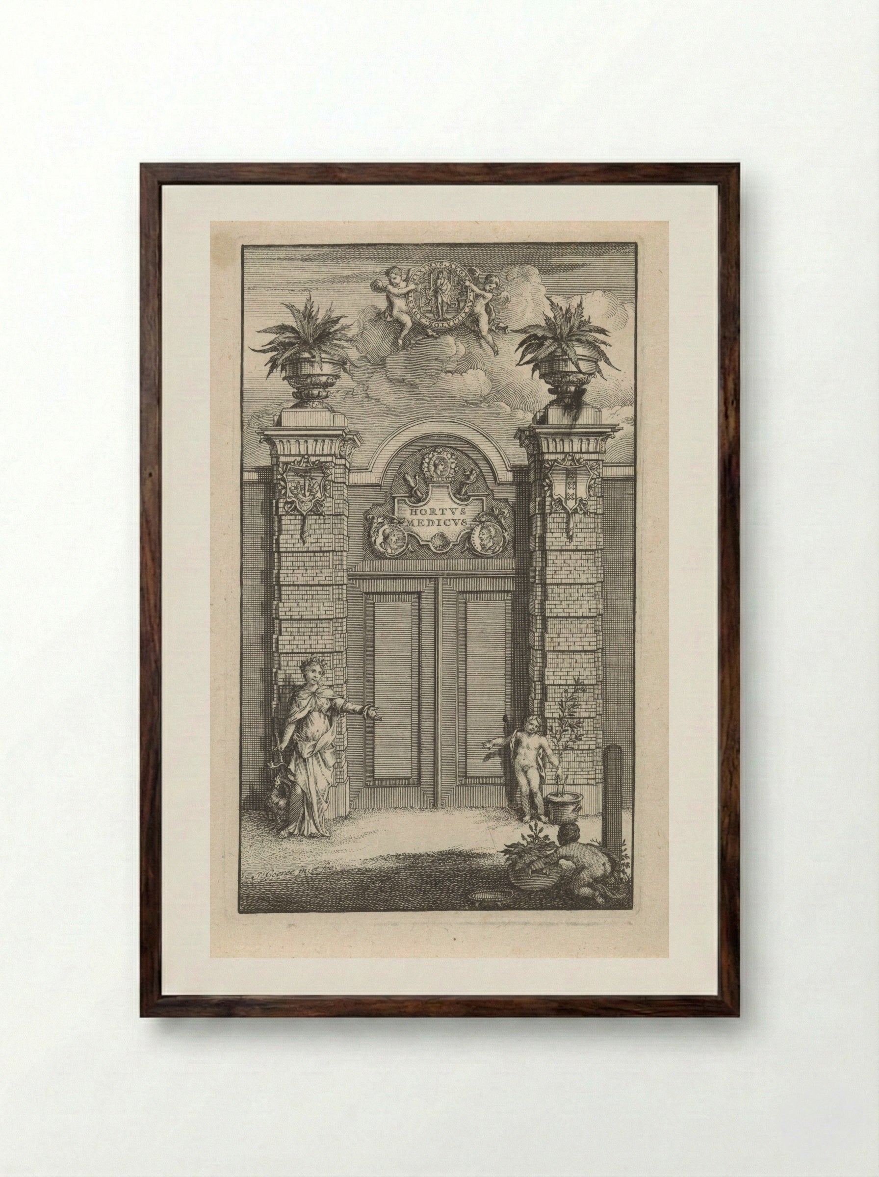 Poort van de Hortus Medicus (Hortus Botanicus) te Amsterdam - Jan Goeree - Framed Print Dark Wood
