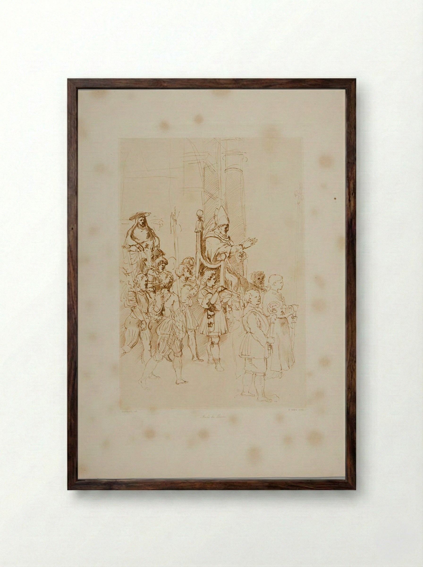 Pope Blessing (After Raphael) - Claude Marie François Dien - Framed Print Dark Wood