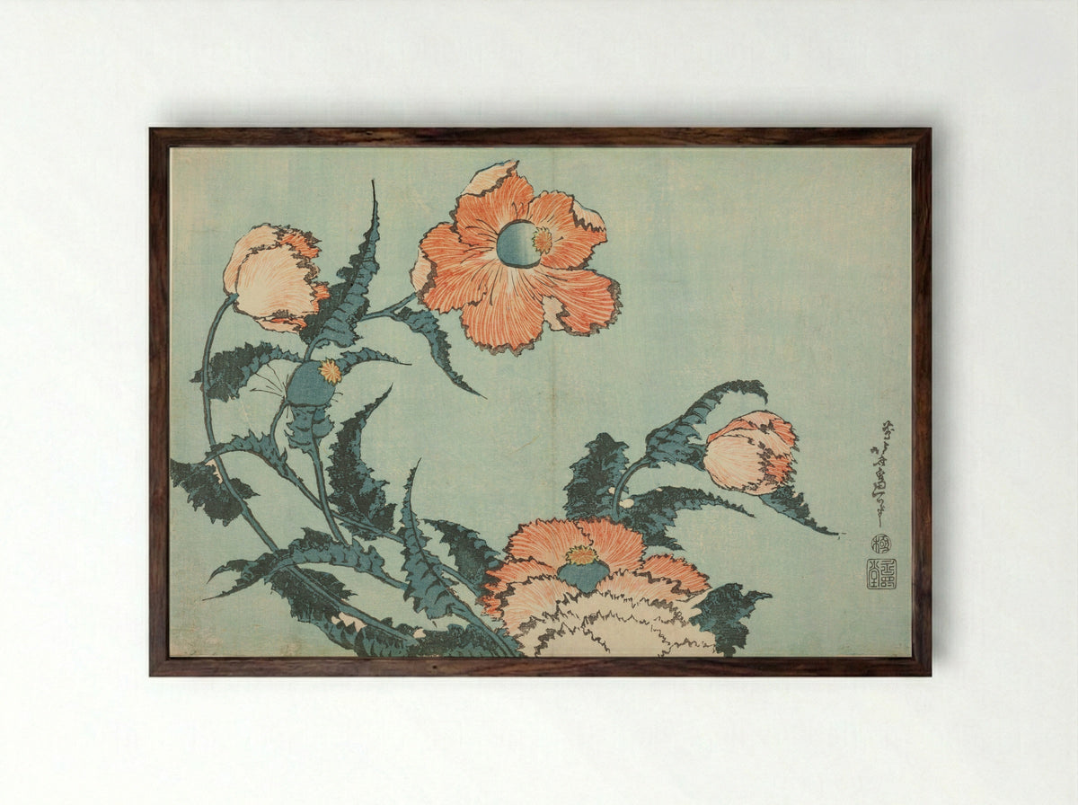Poppies, from an untitled series of flowers - Katsushika Hokusai - Framed Print Dark Wood