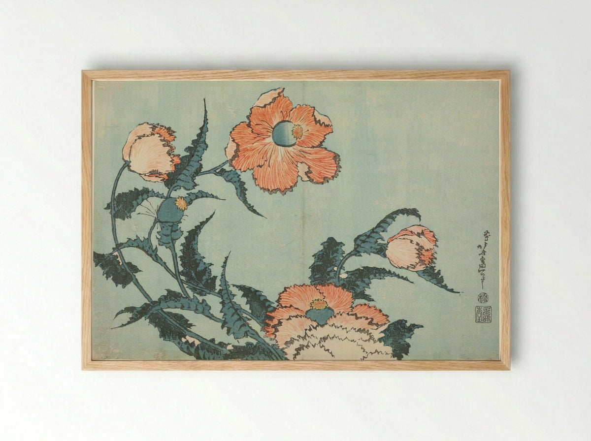 Poppies, from an untitled series of flowers - Katsushika Hokusai - Framed Print Wood