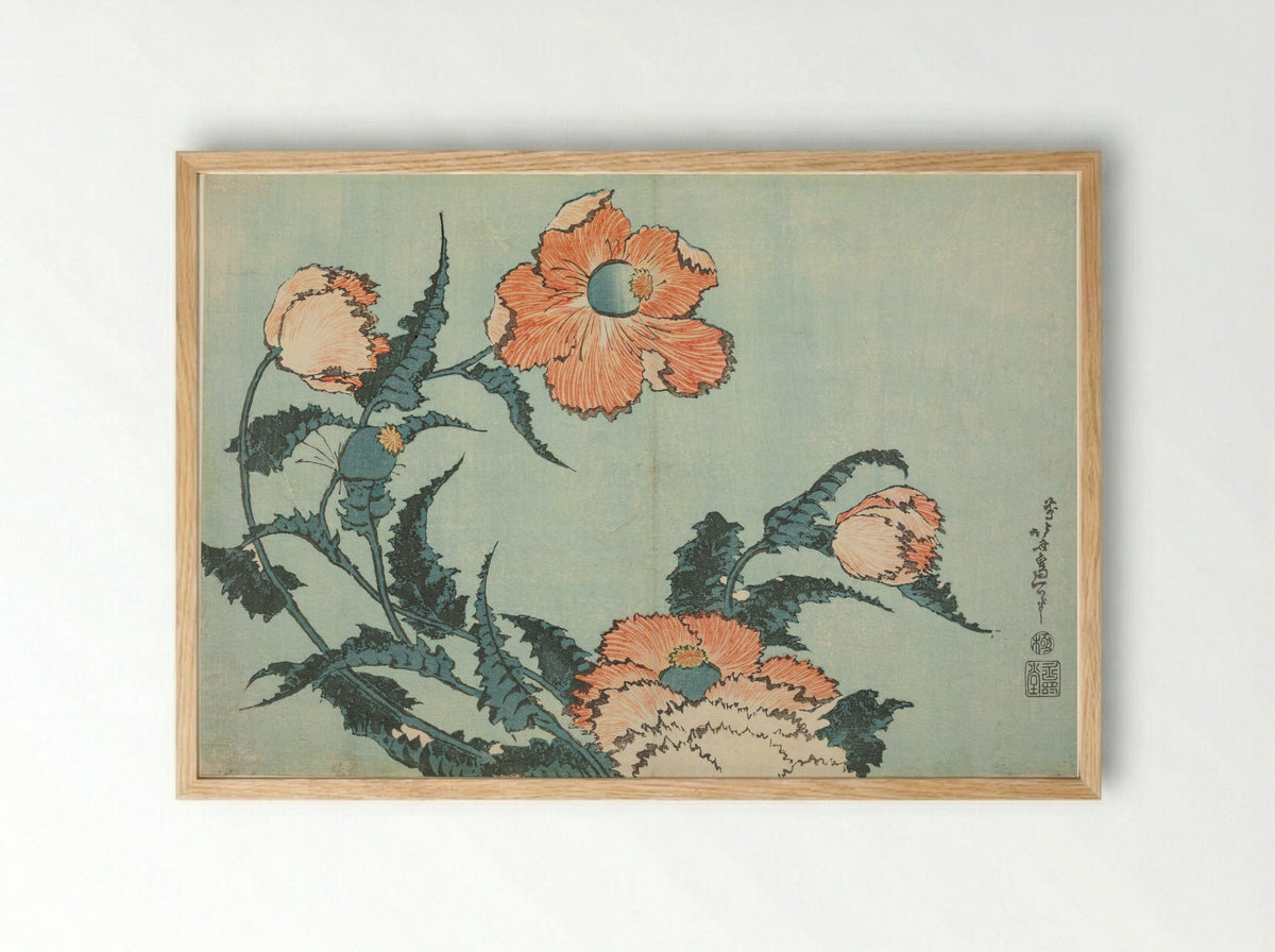 Poppies, from an untitled series of flowers - Katsushika Hokusai - Framed Print Wood