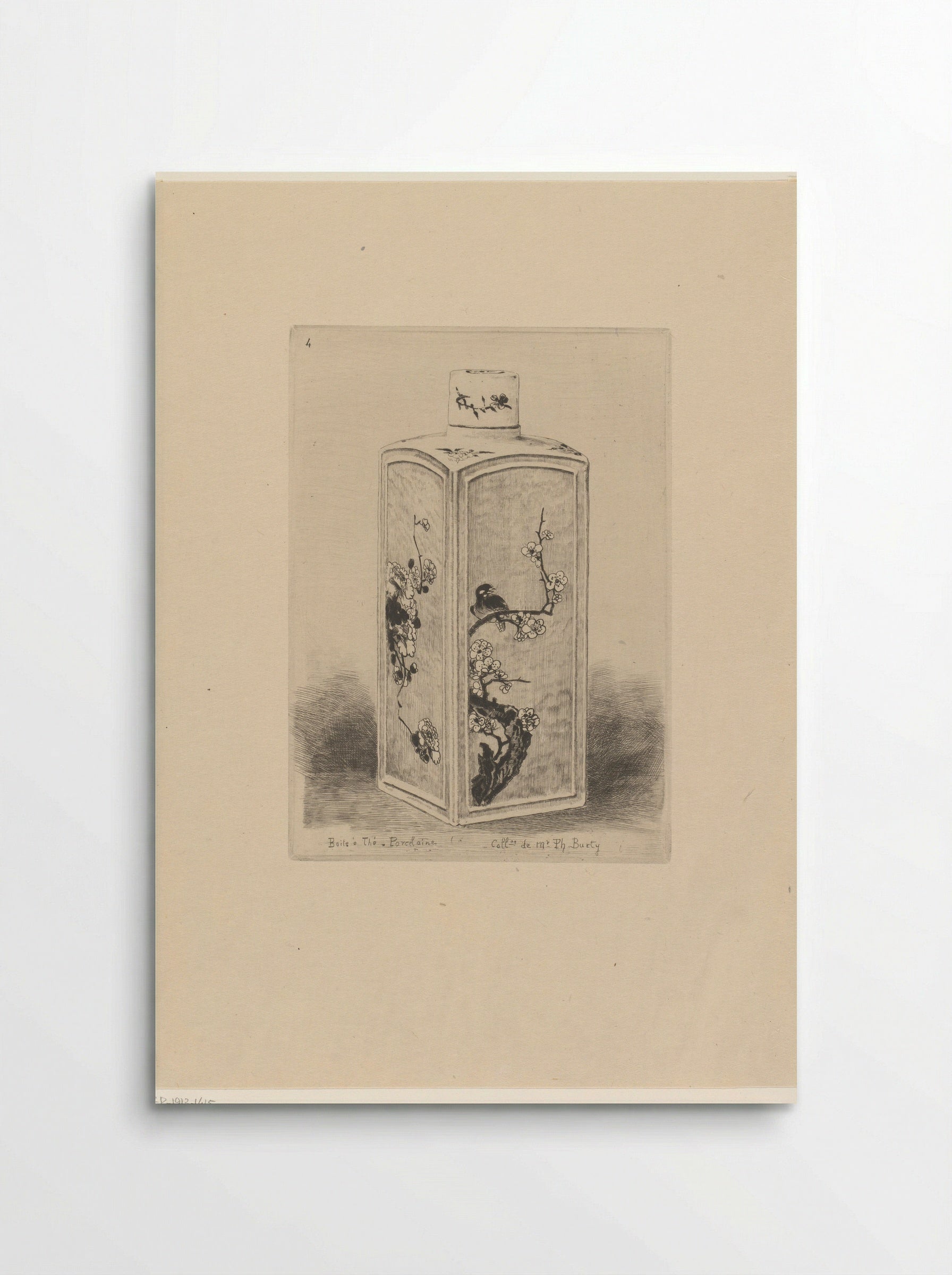 Porcelain Tea Caddy with Bird on a Flowering Branch - Félix Hilaire Buhot - Poster