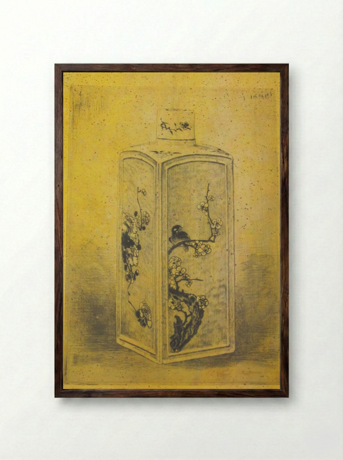 Porcelain Tea Container - Félix Hilaire Buhot - Framed Print Dark Wood