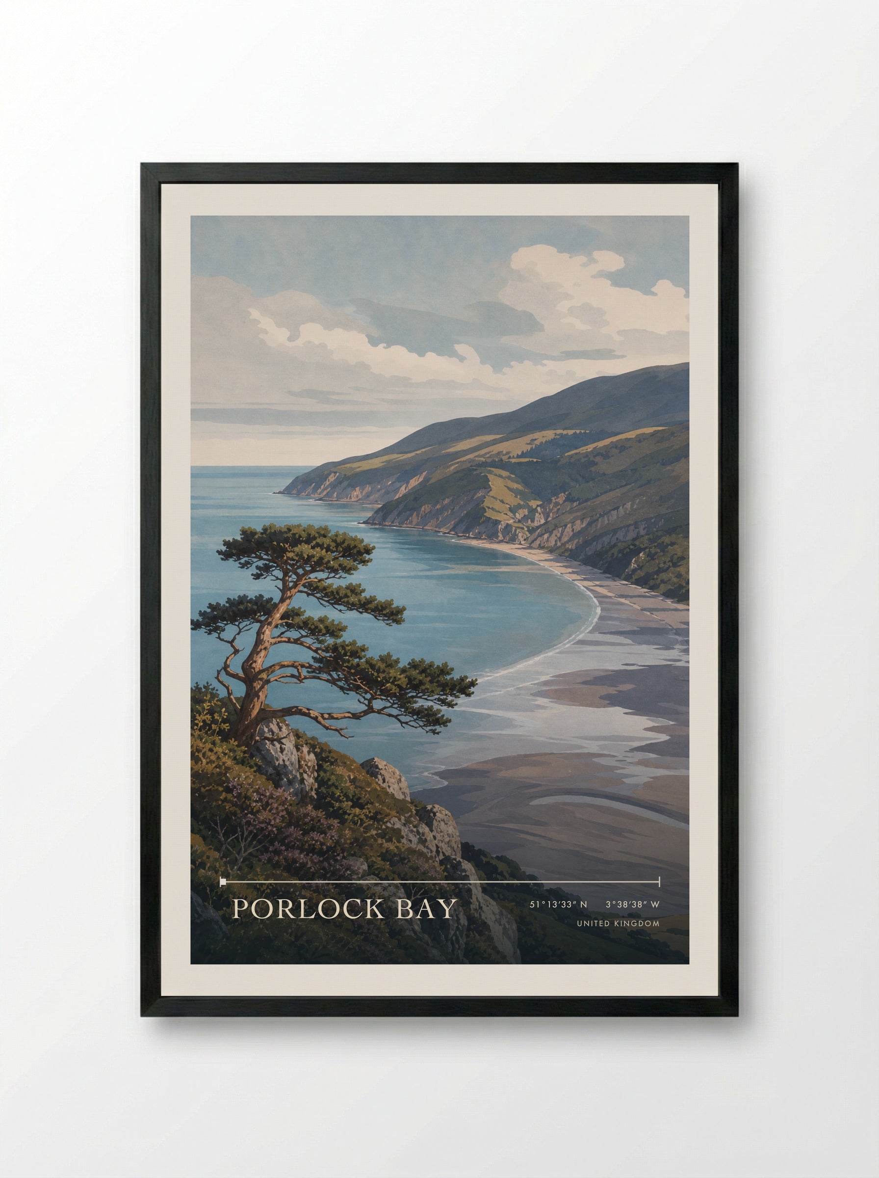 Porlock Bay United Kingdom Travel Poster - Framed Print Black
