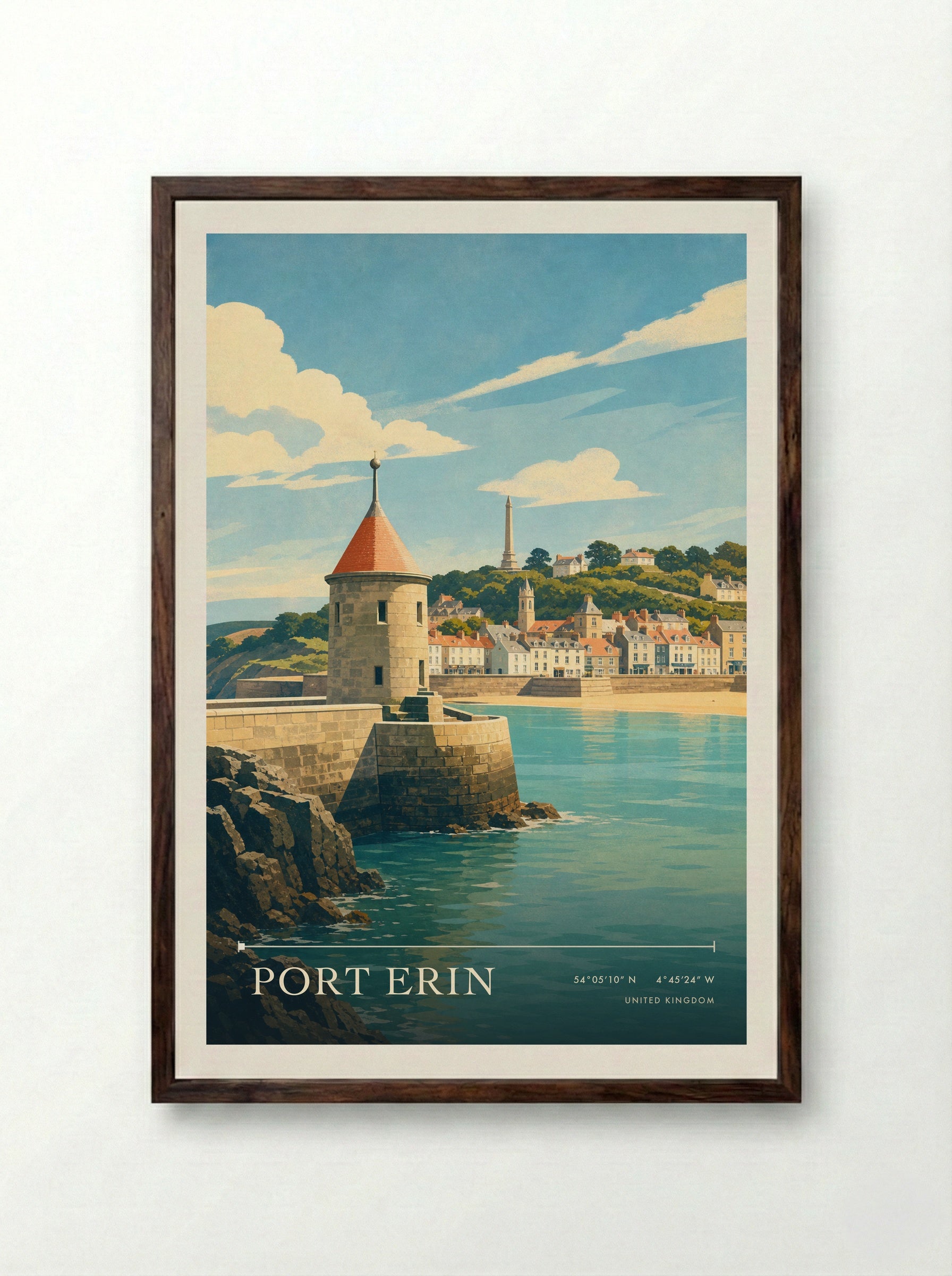 Port Erin United Kingdom Travel Poster - Framed Print Dark Wood