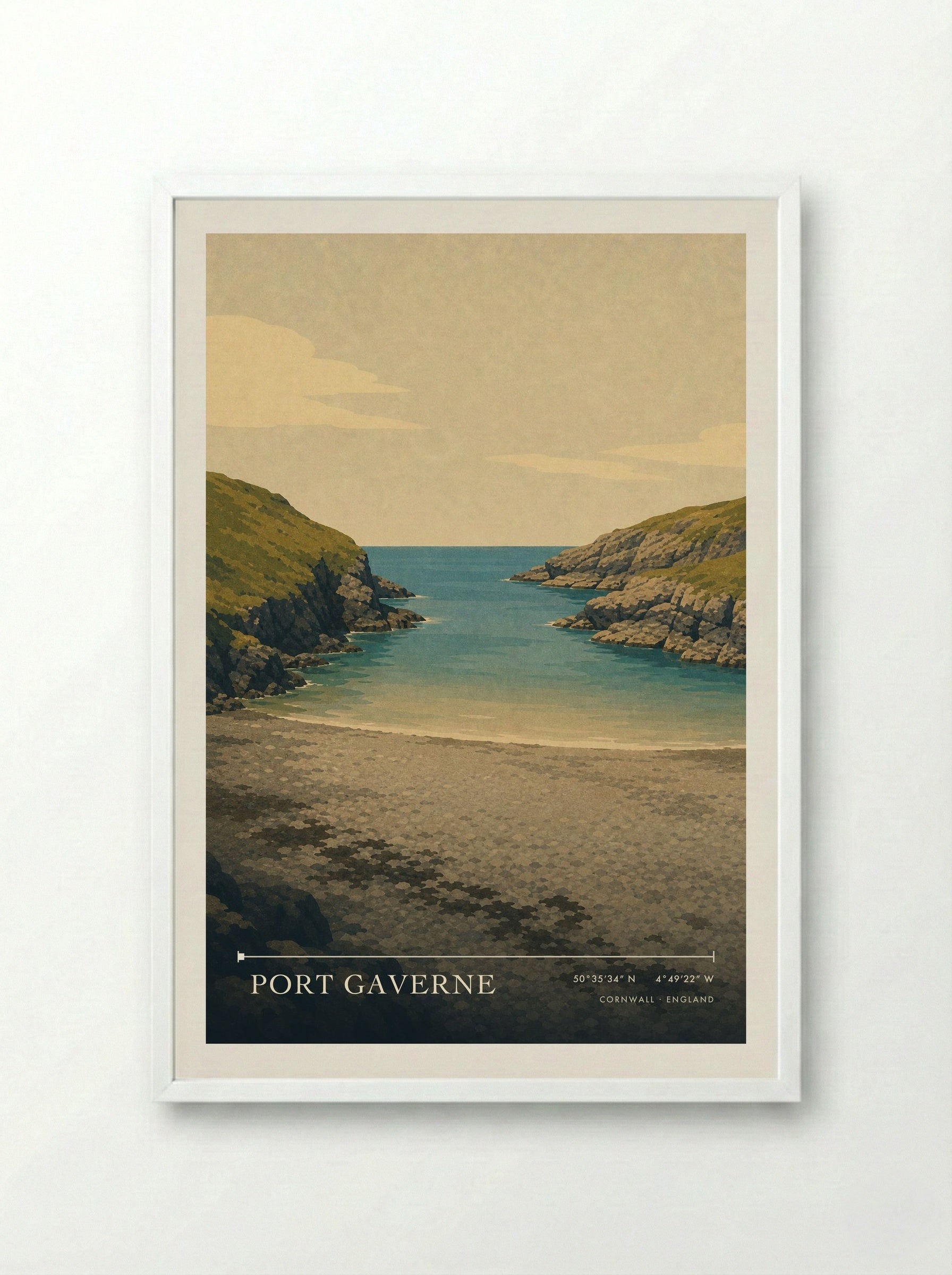 Port Gaverne Cornwall England Travel Poster - Framed Print White