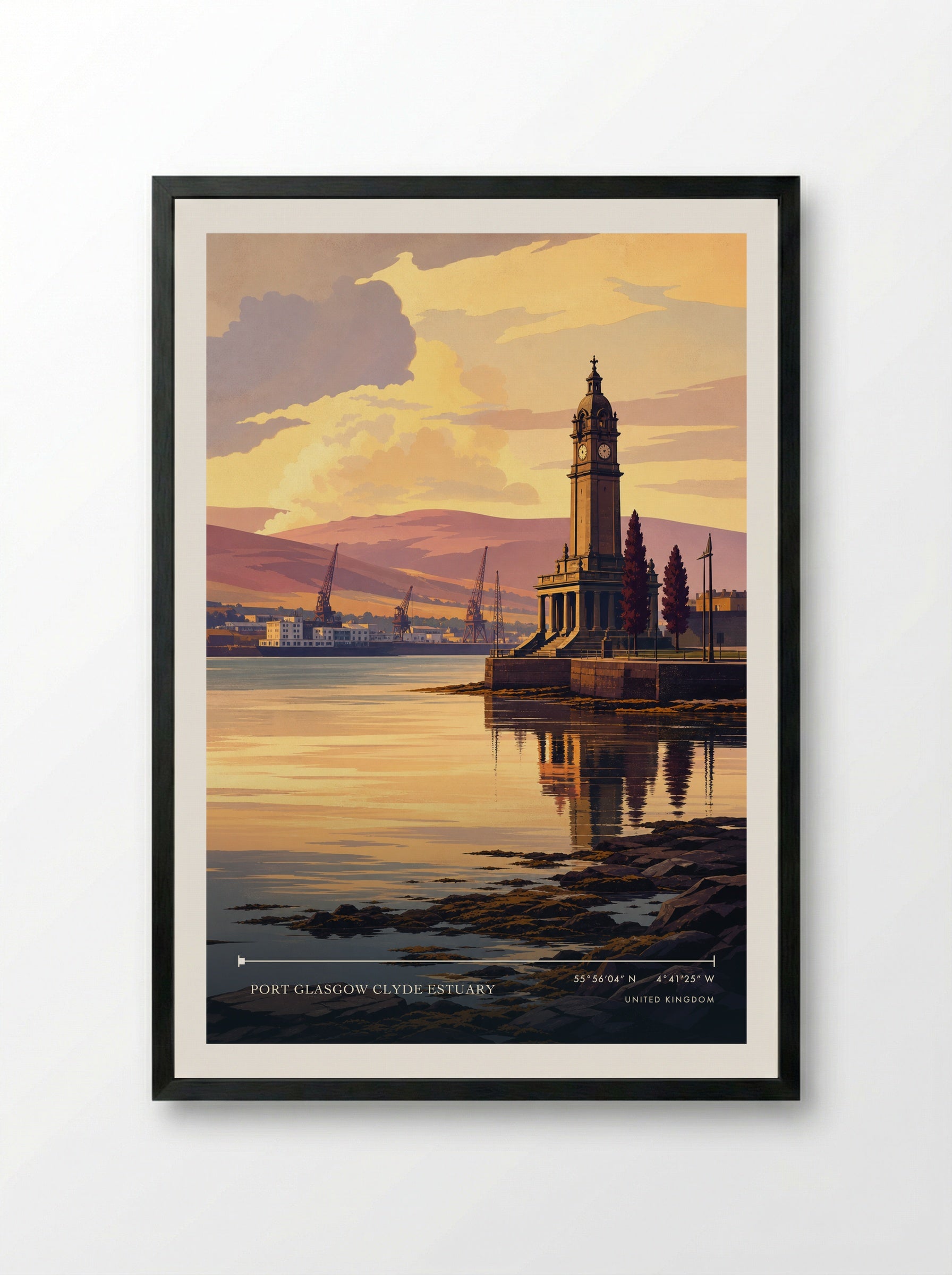 Port Glasgow Clyde Estuary United Kingdom Travel Poster - Framed Print Black