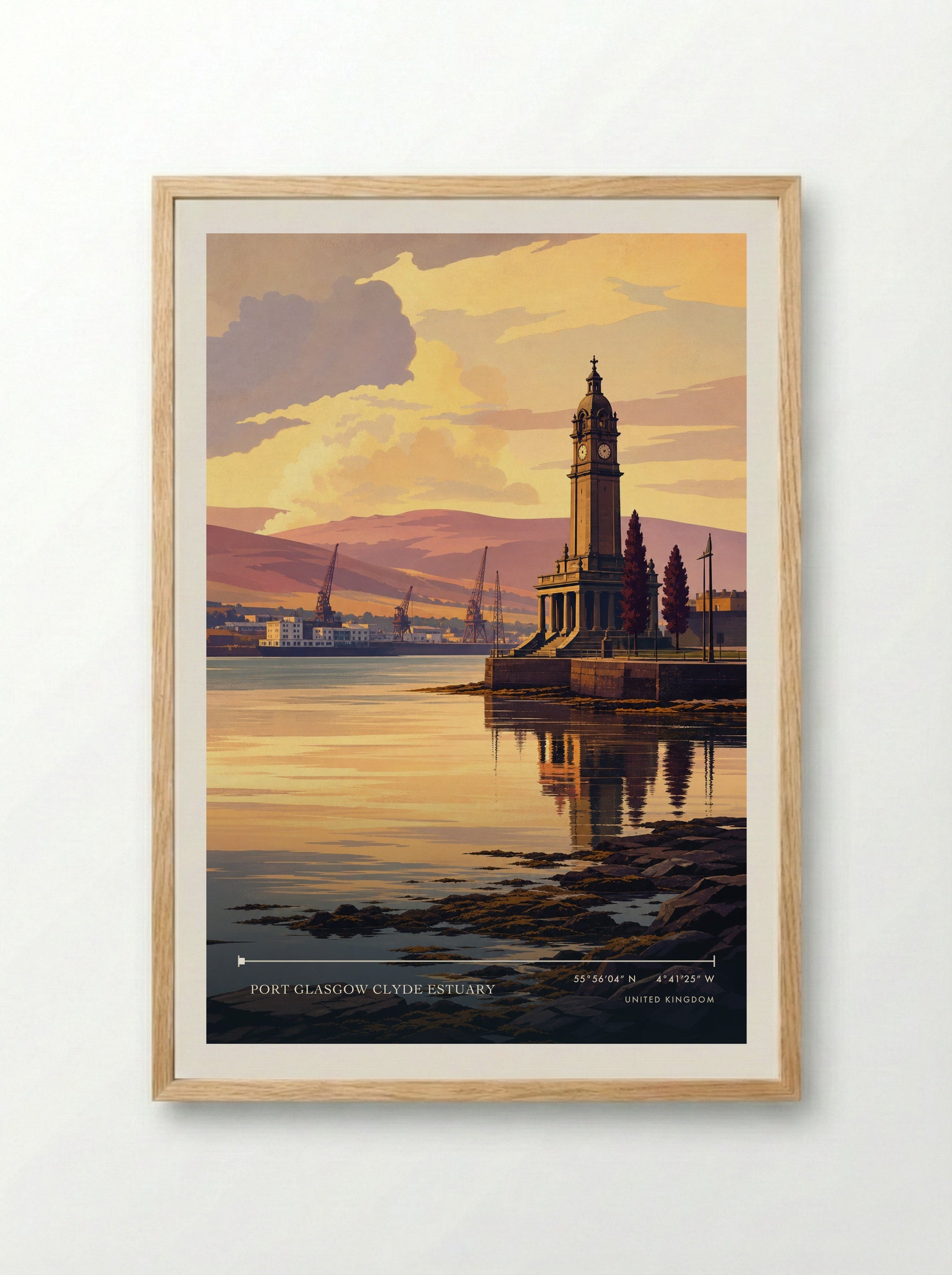 Port Glasgow Clyde Estuary United Kingdom Travel Poster - Framed Print Wood