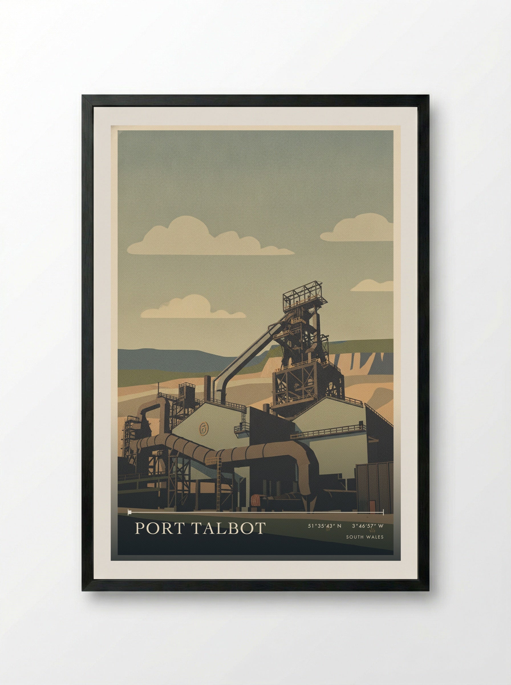 Port Talbot South Wales Wales Travel Poster - Framed Print Black