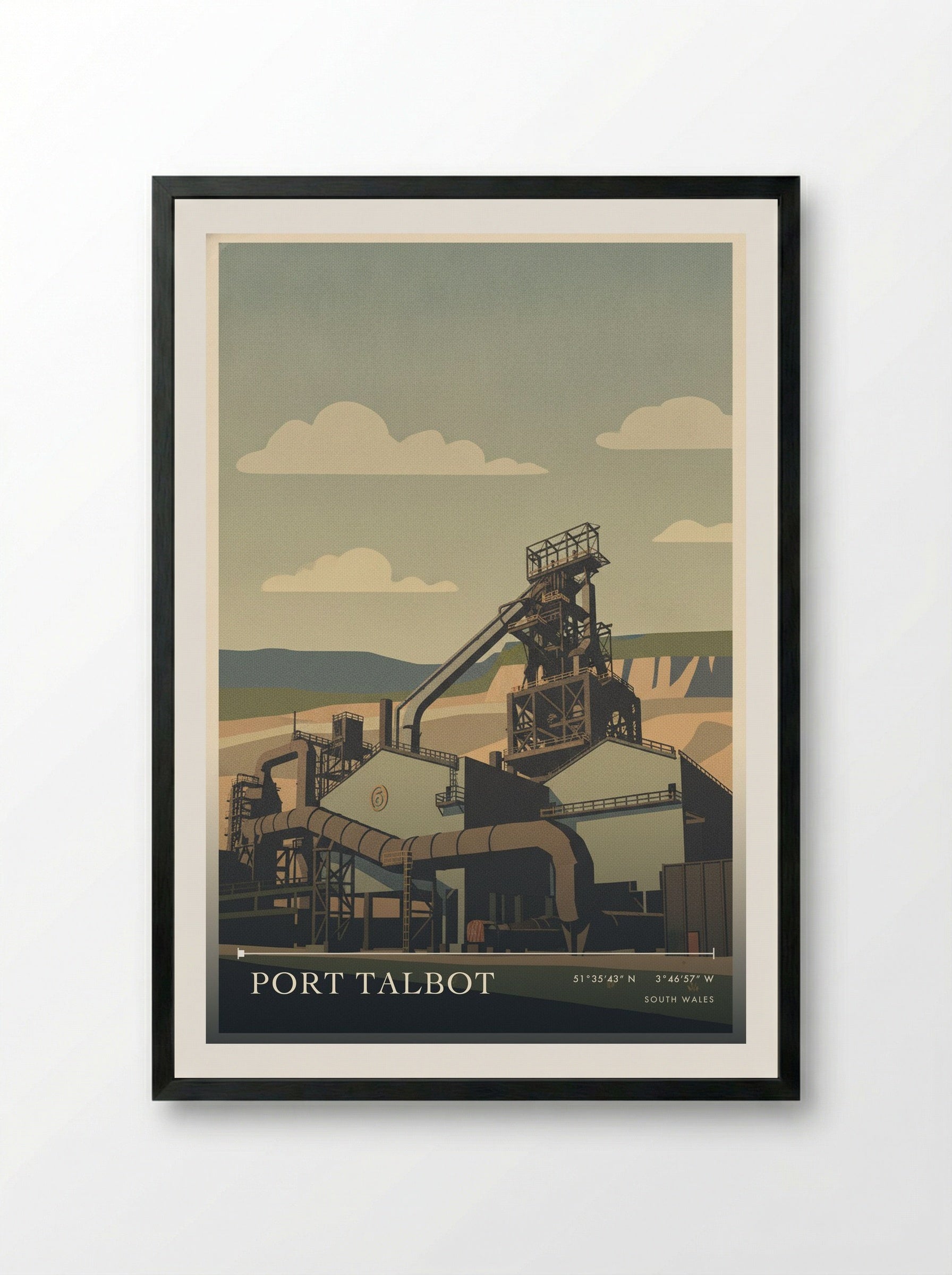 Port Talbot South Wales Wales Travel Poster - Framed Print Black
