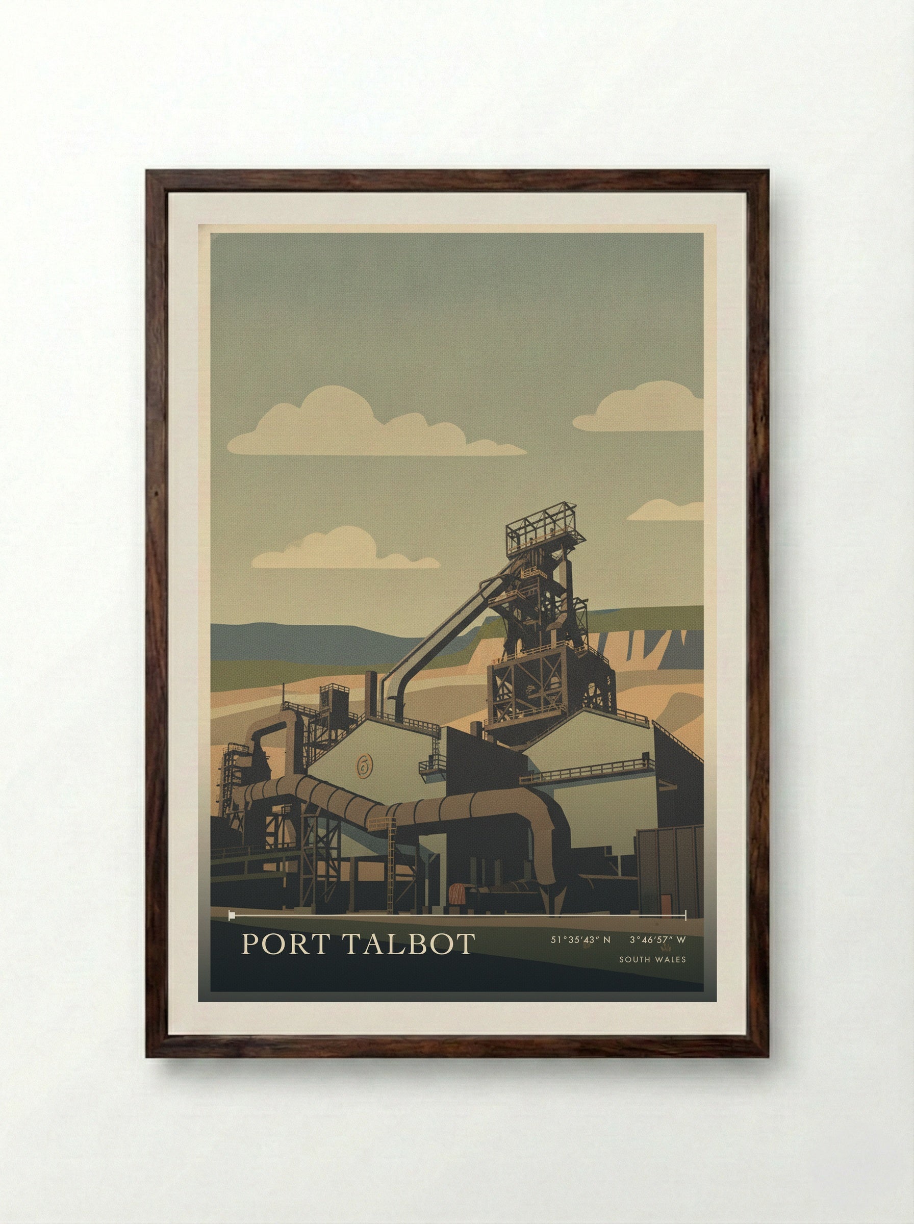 Port Talbot South Wales Wales Travel Poster - Framed Print Dark Wood