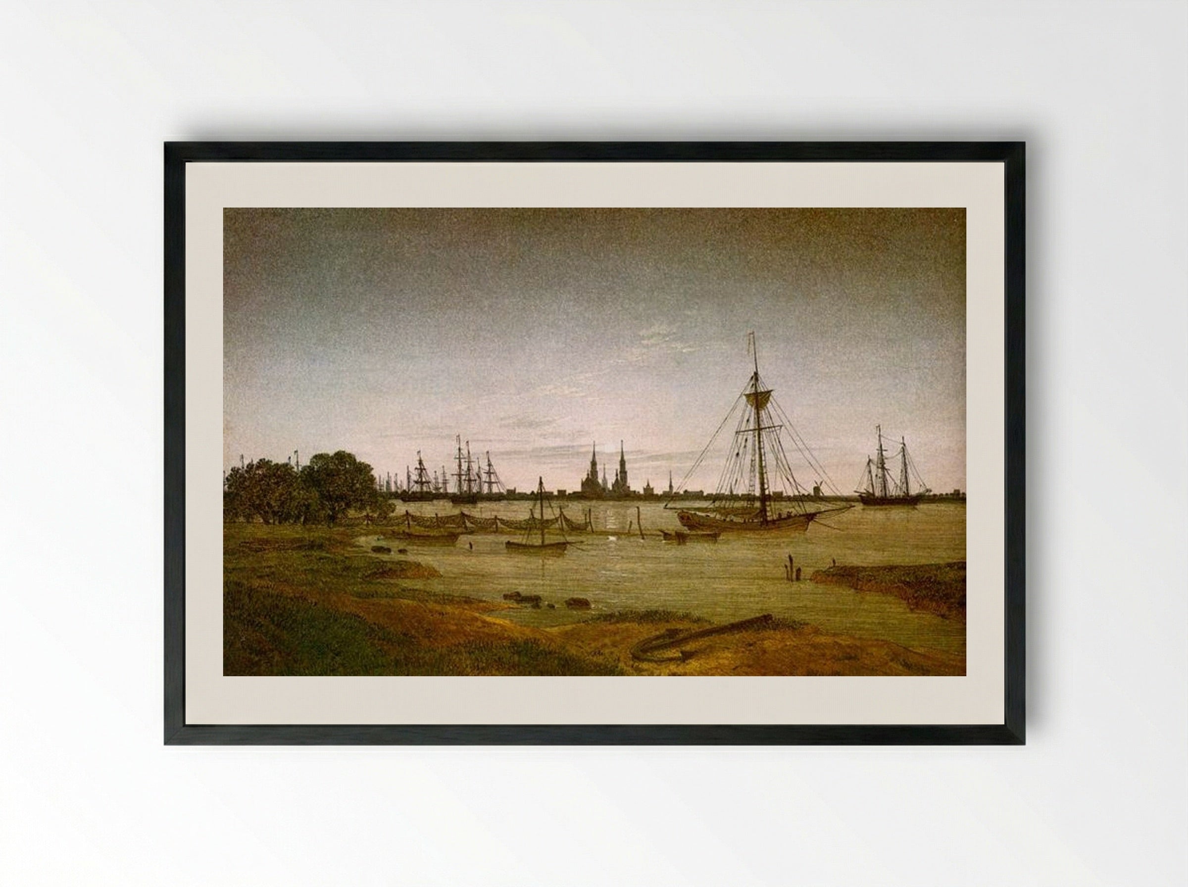 Port by Moonlight - Caspar David Friedrich - Framed Print Black